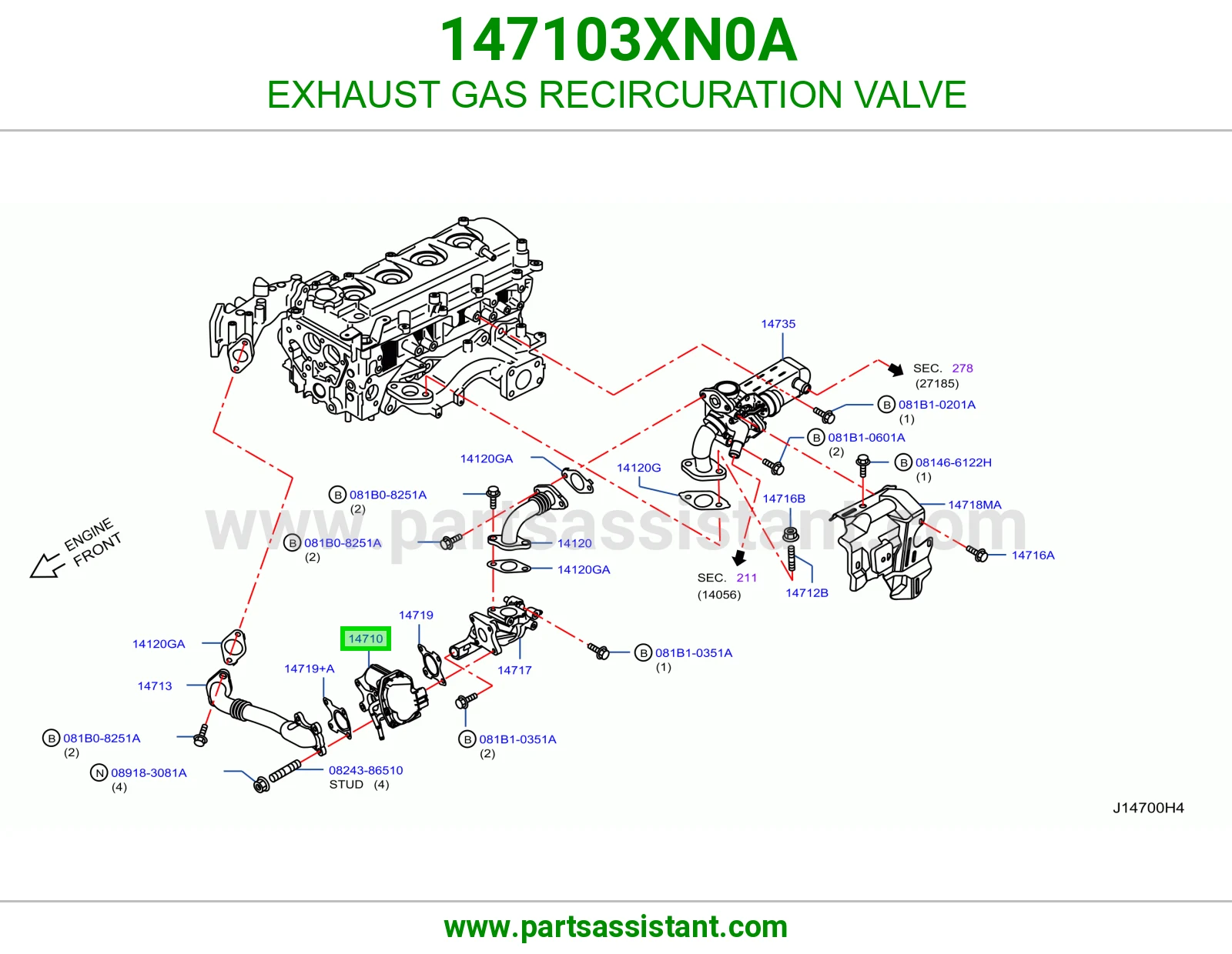 EXHAUST GAS RECIRCURATION VALVE 147103XN0A