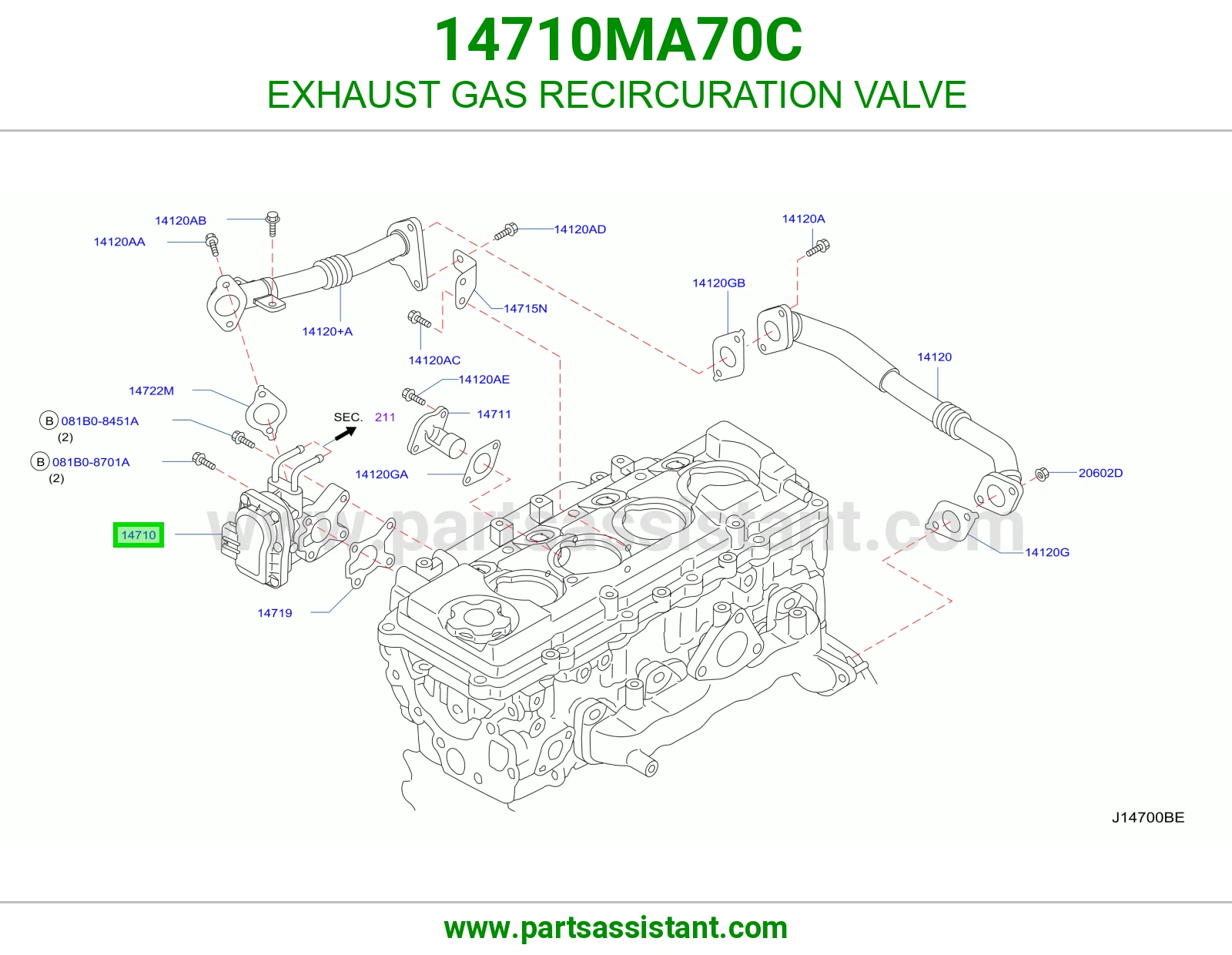 EXHAUST GAS RECIRCURATION VALVE 14710MA70C