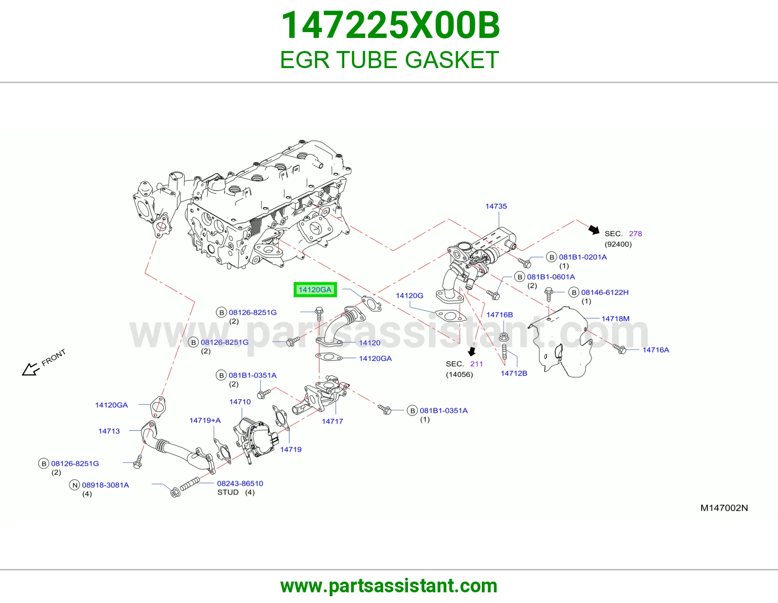 وجه ماسورة EGR 147225X00B