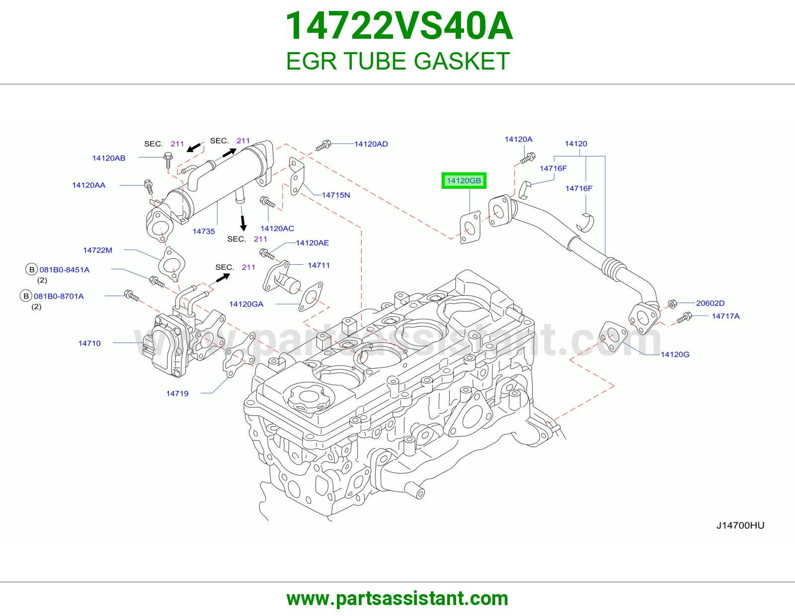 وجه ماسورة EGR 14722VS40A