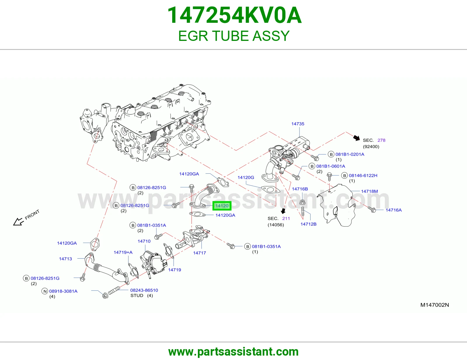 ماسورة EGR كاملة 147254KV0A