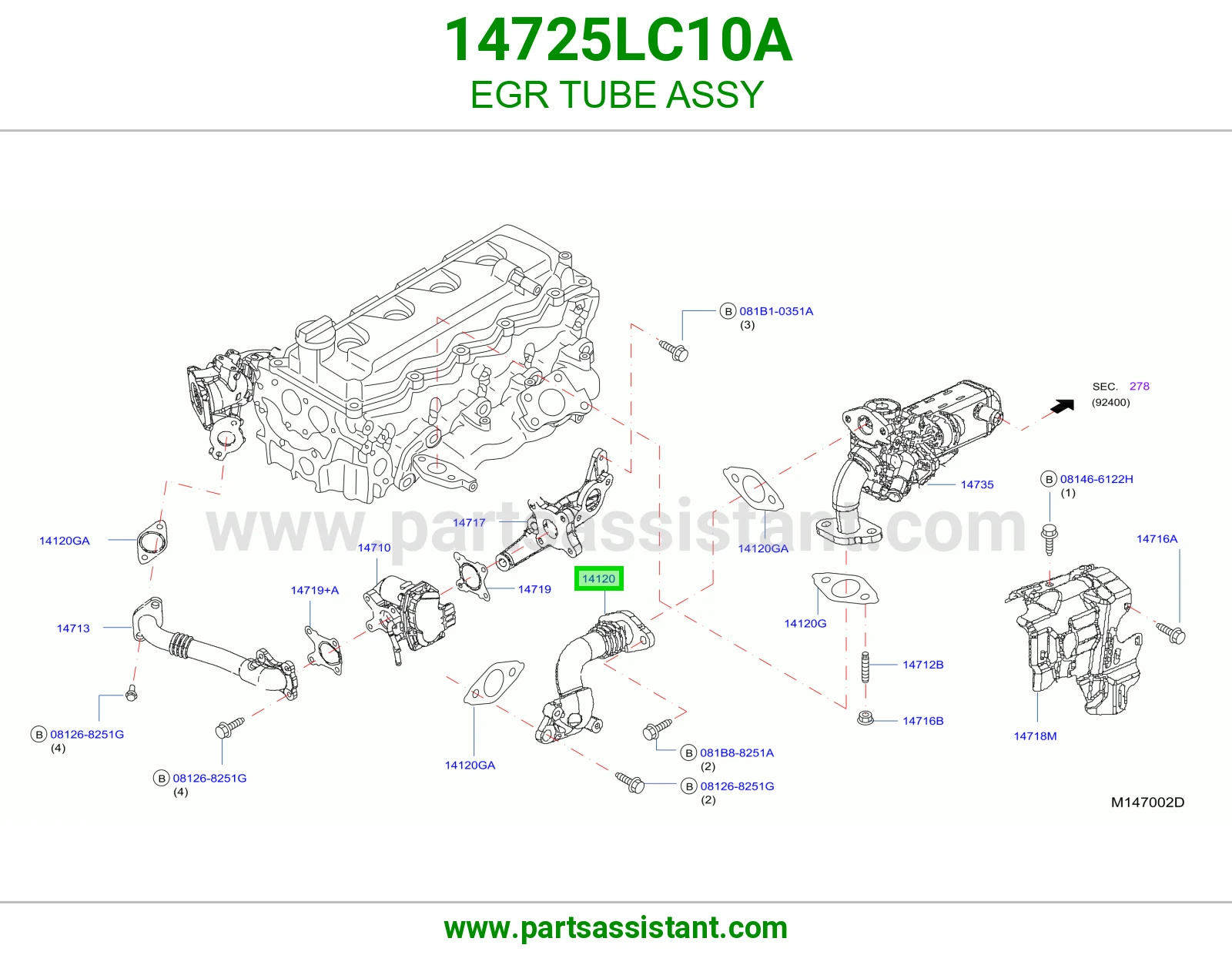 ماسورة EGR كاملة 14725LC10A