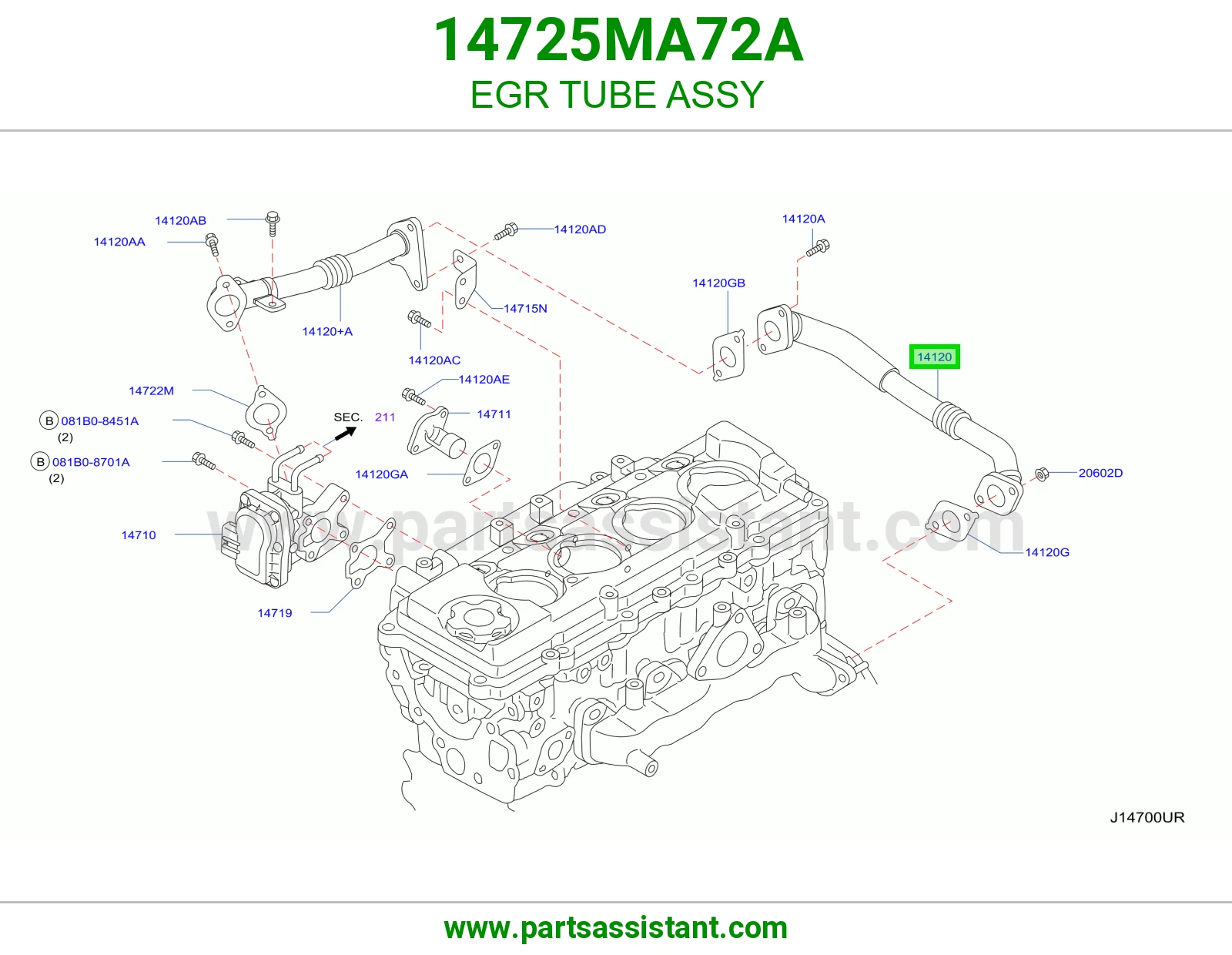 ماسورة EGR كاملة 14725MA72A