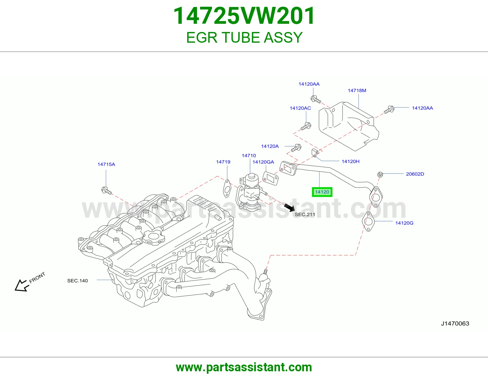 ماسورة EGR كاملة 14725VW201