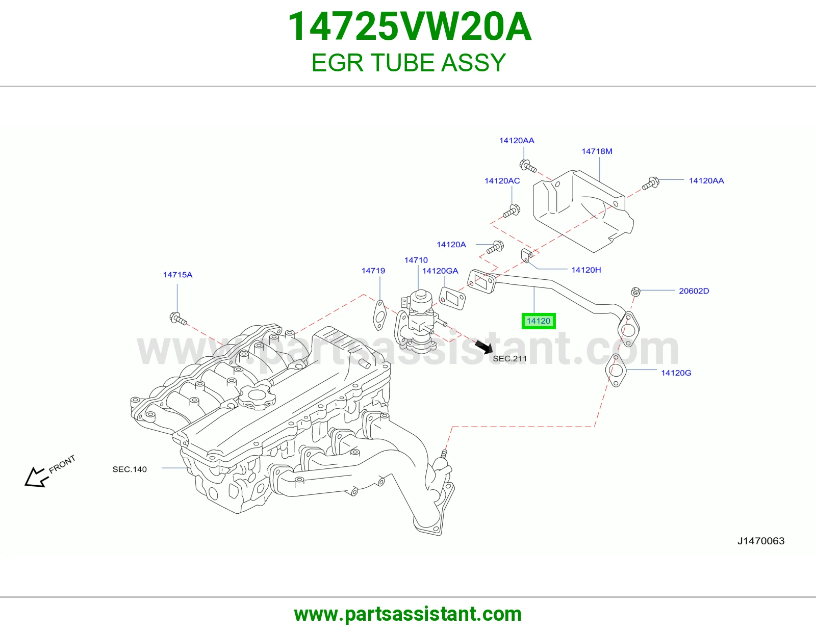 ماسورة EGR كاملة 14725VW20A