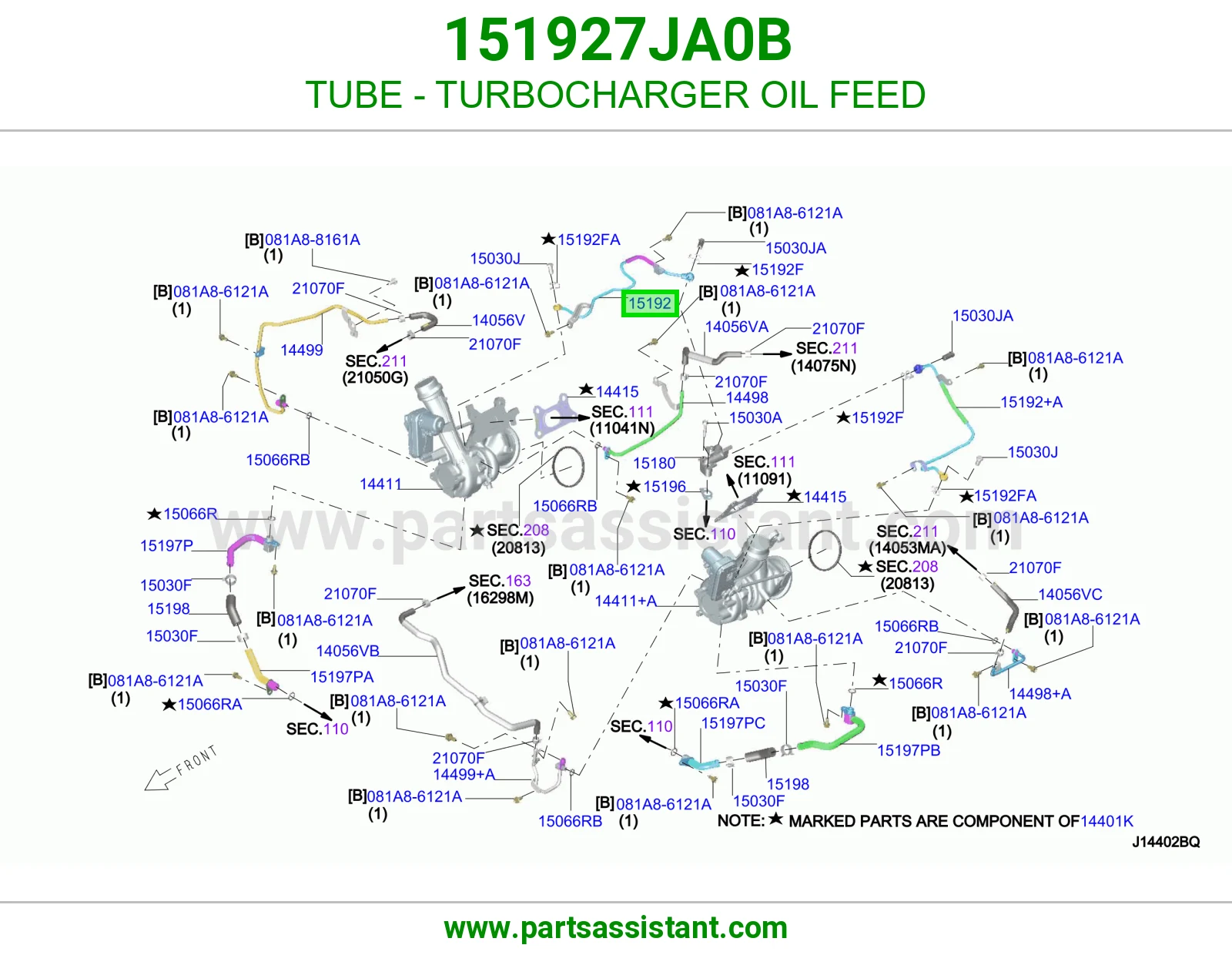 ماسورة تغذية زيت تيربو 151927JA0B