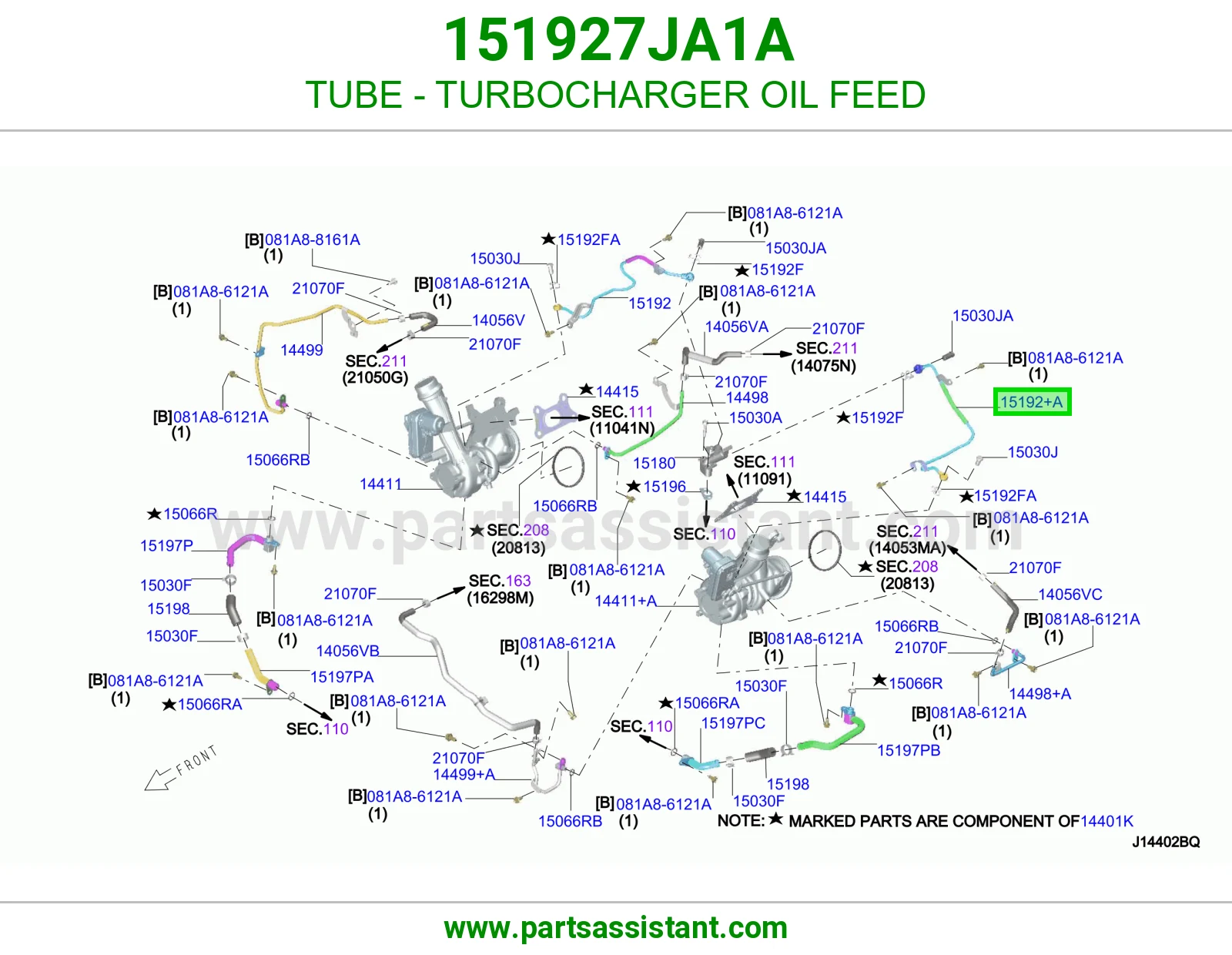 ماسورة تغذية زيت تيربو 151927JA1A