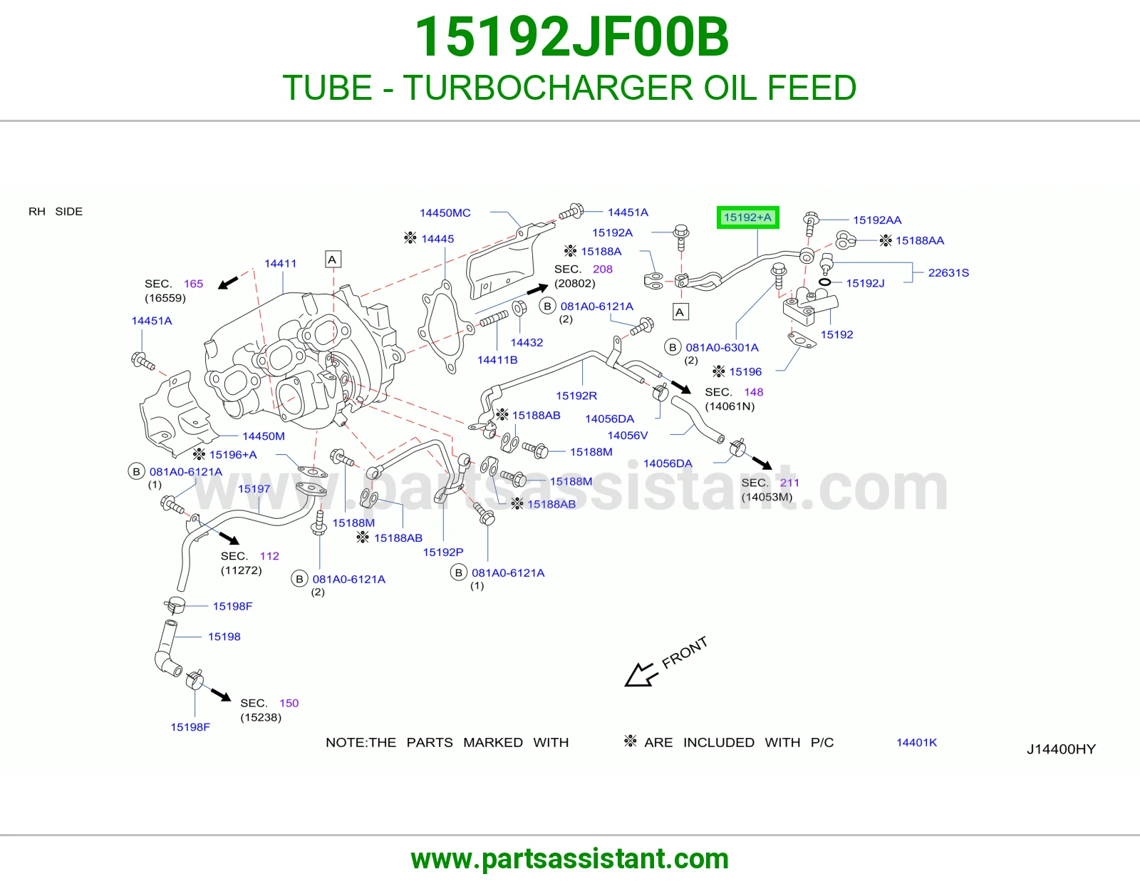 ماسورة تغذية زيت تيربو 15192JF00B