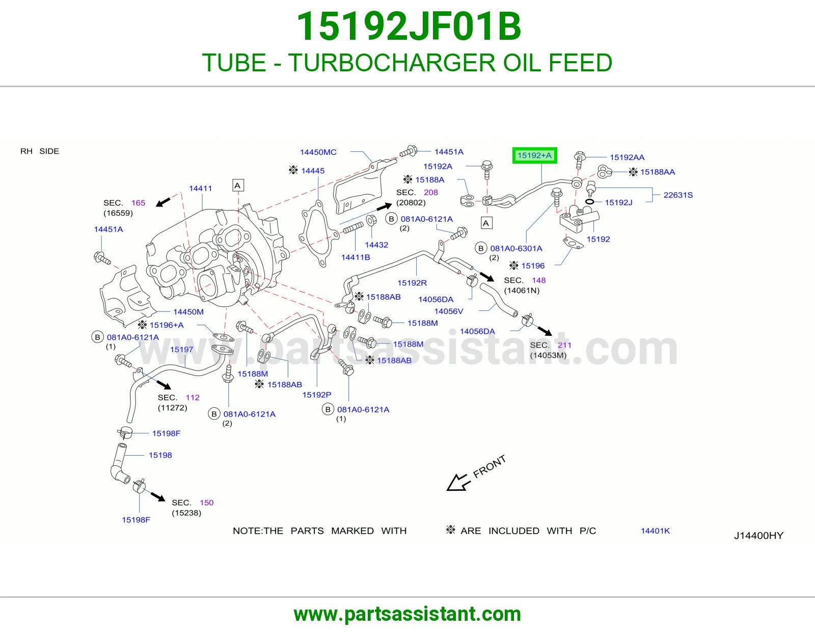 ماسورة تغذية زيت تيربو 15192JF01B