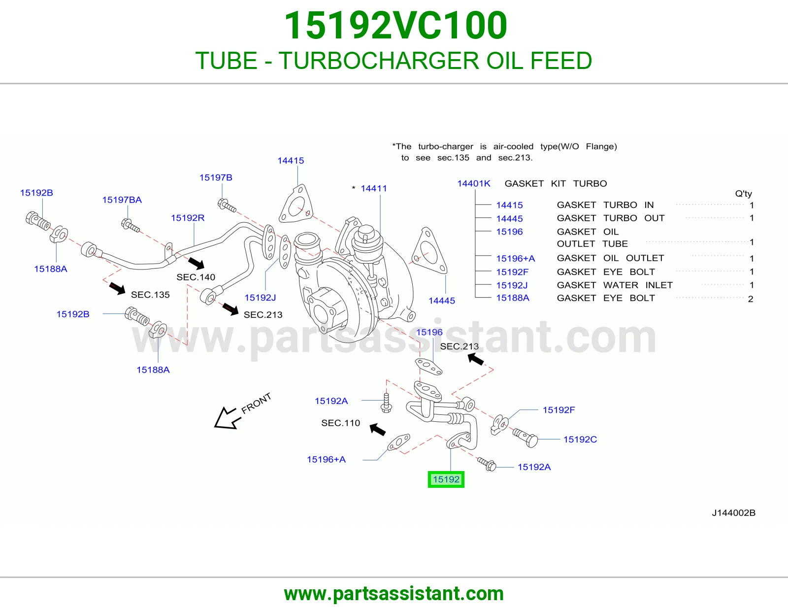ماسورة تغذية زيت تيربو 15192VC100