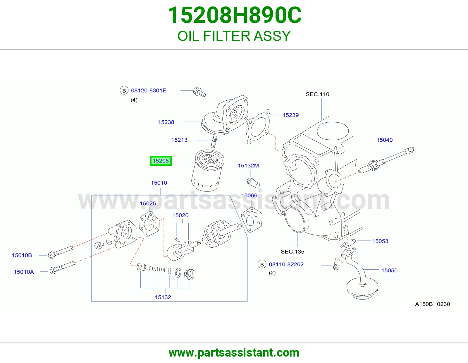 فلتر زيت مكينه 15208H890C