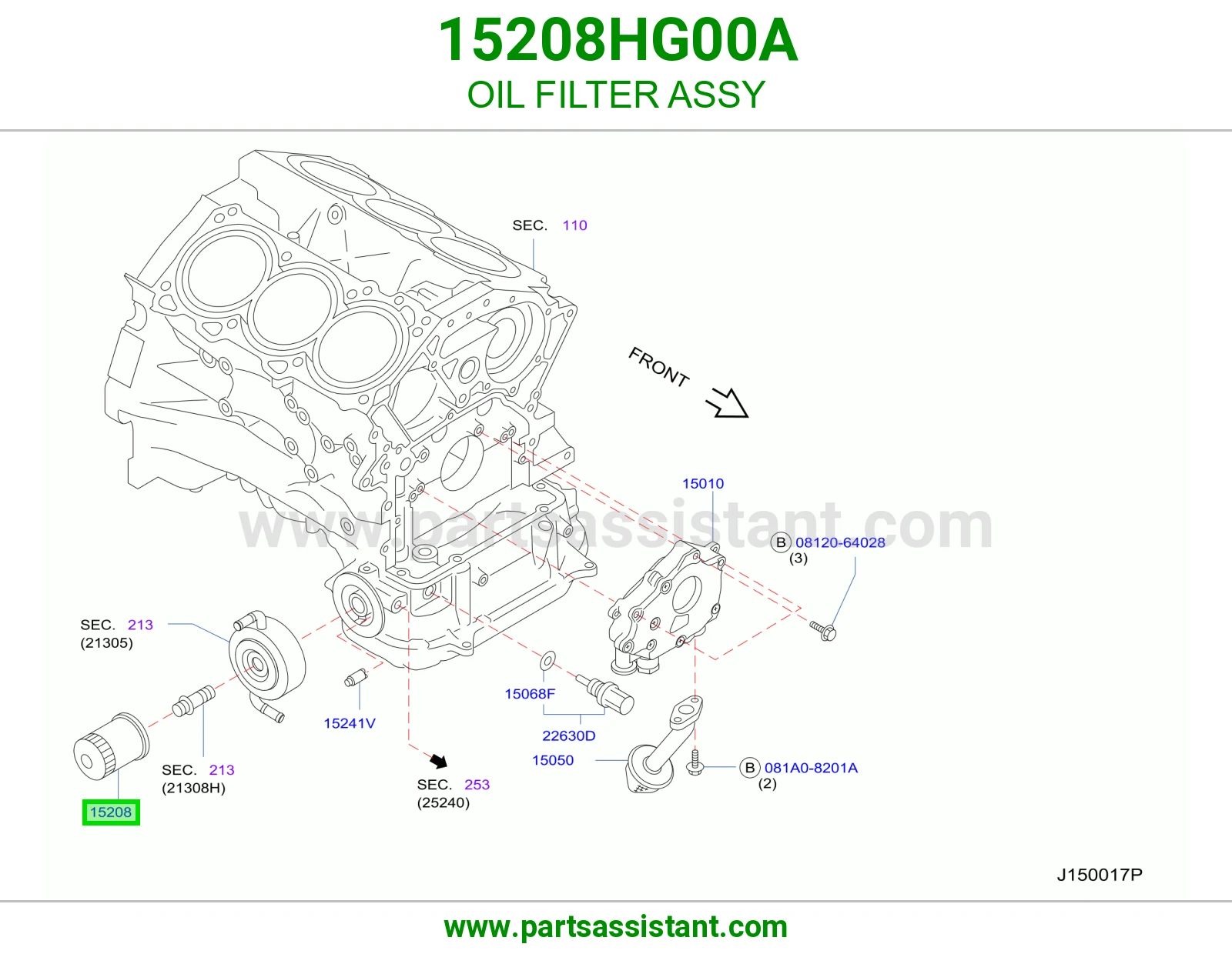 فلتر زيت مكينه 15208HG00A