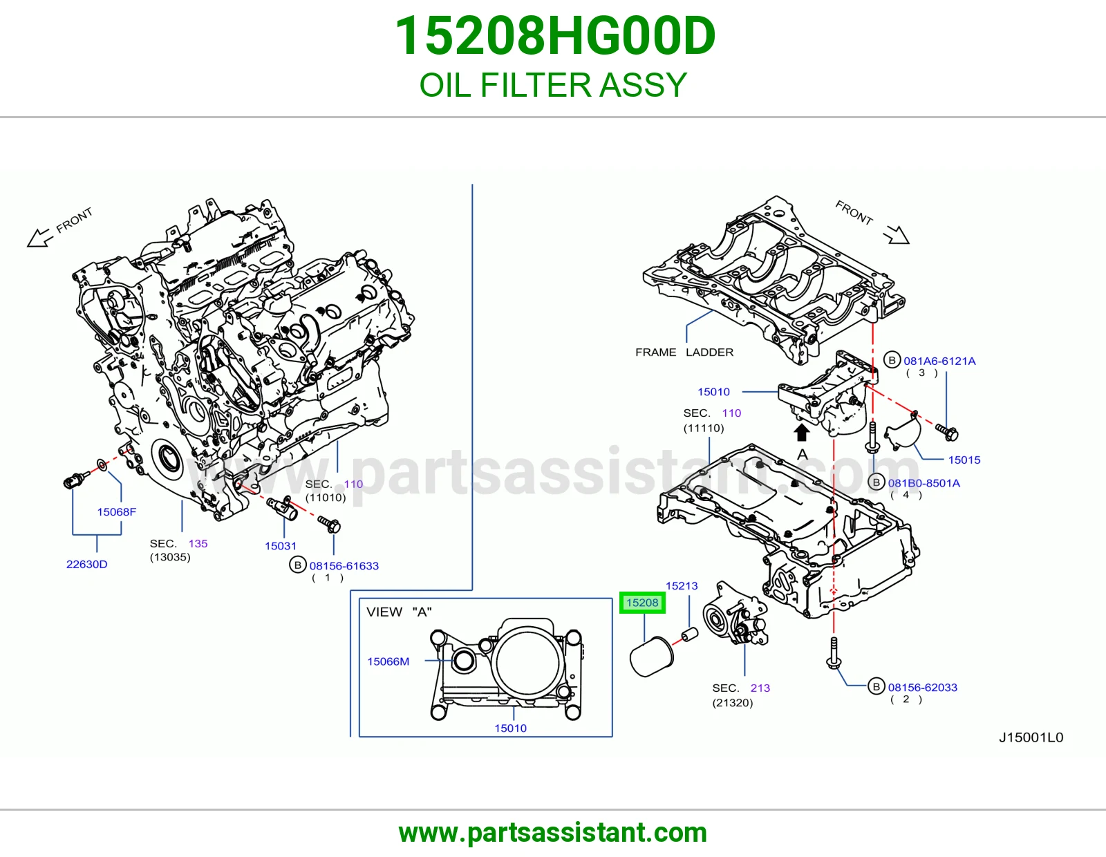 فلتر زيت مكينه 15208HG00D