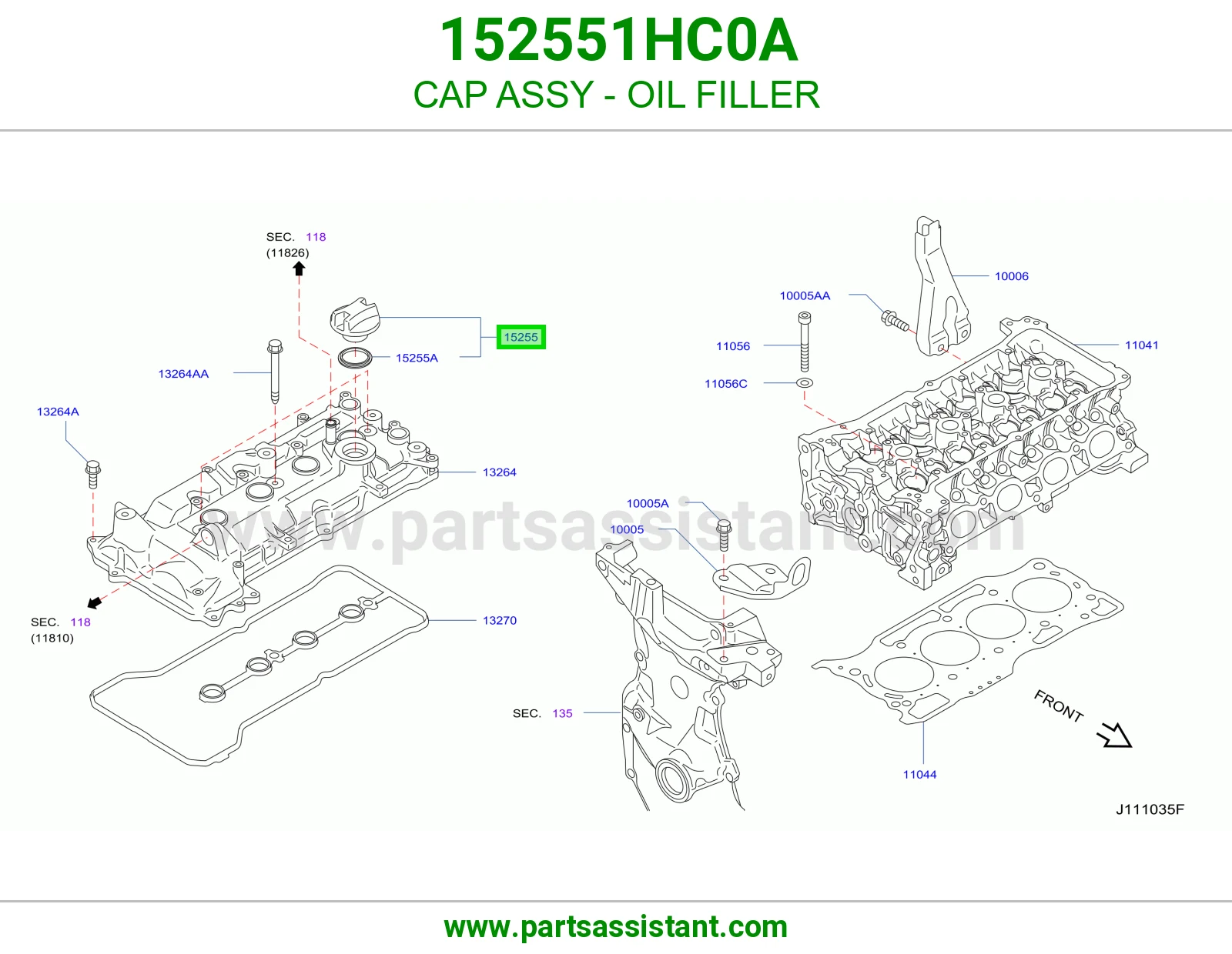 غطا زيت مكينه 152551HC0A