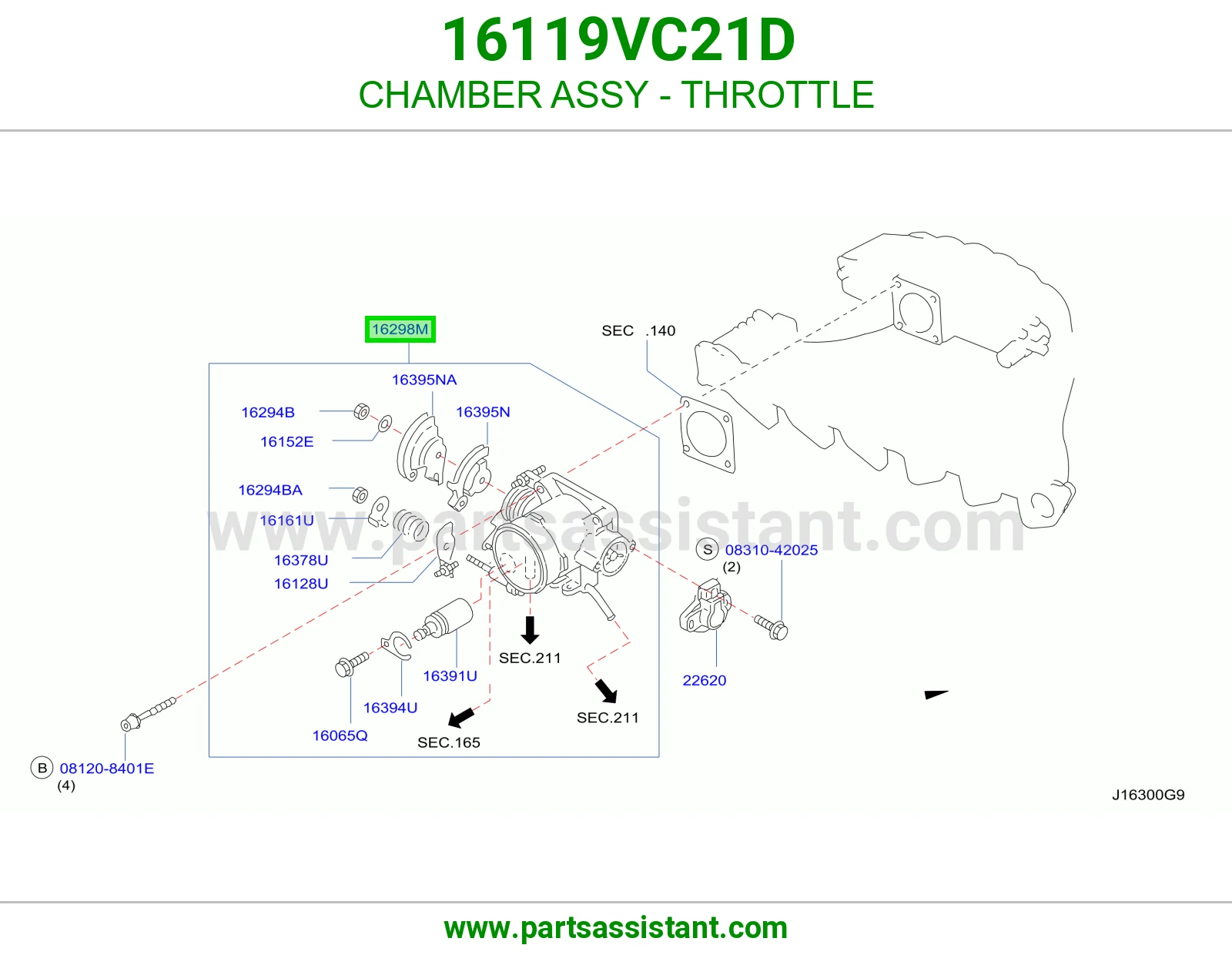 CHAMBER ASSY - THROTTLE 16119VC21D