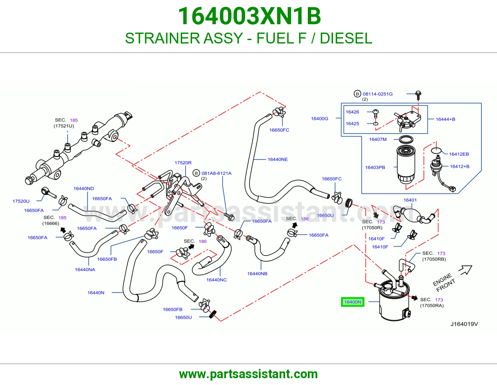 STRAINER ASSY - FUEL F / DIESEL 164003XN1B