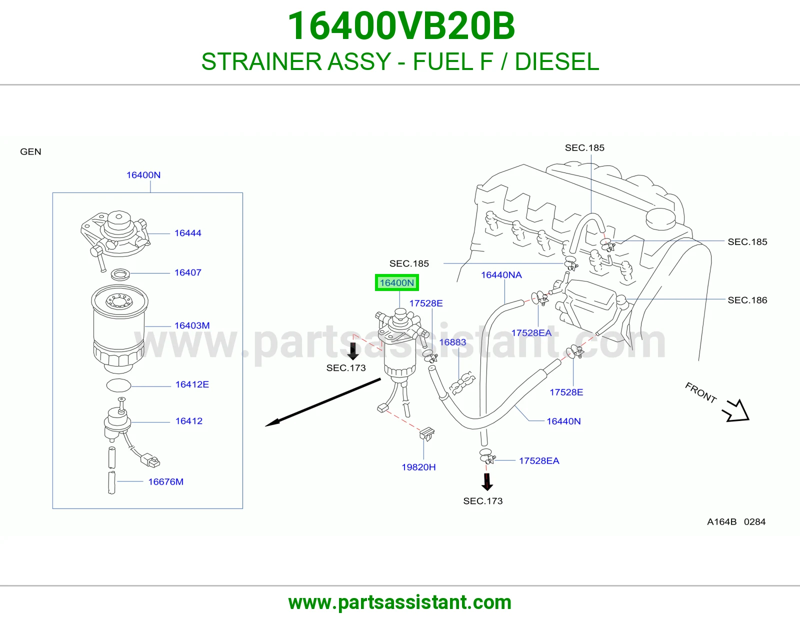 STRAINER ASSY - FUEL F / DIESEL 16400VB20B