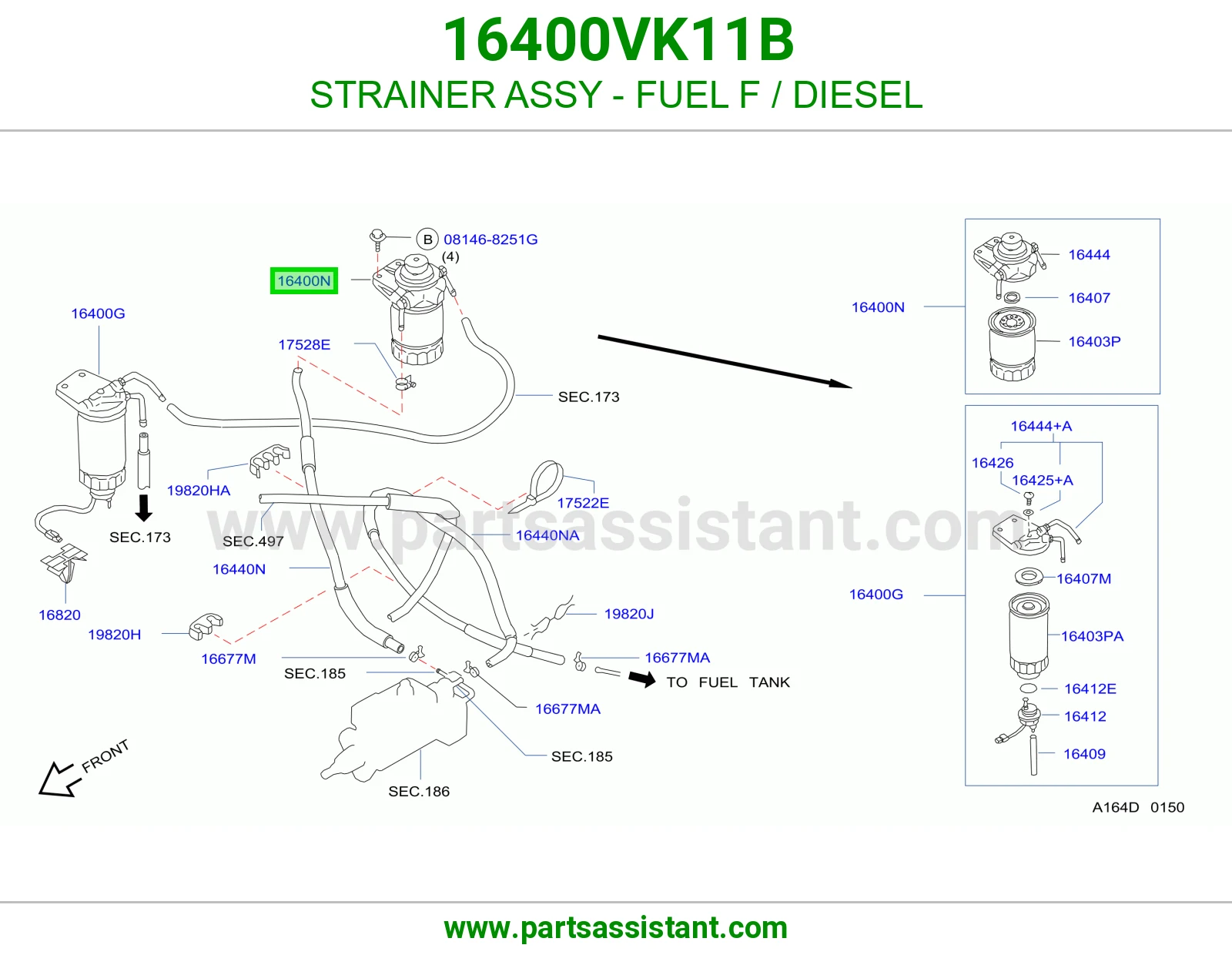 STRAINER ASSY - FUEL F / DIESEL 16400VK11B