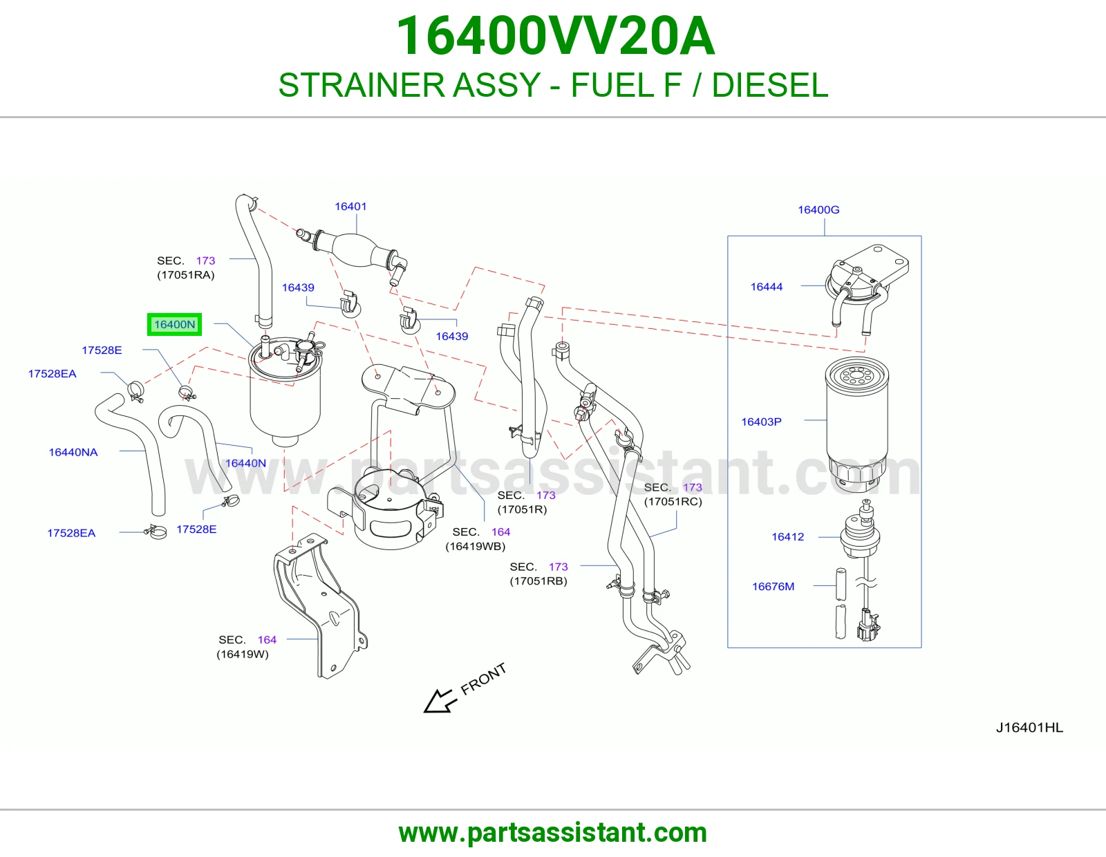 فلتر ديزل مع قاعده تحظير 16400VV20A