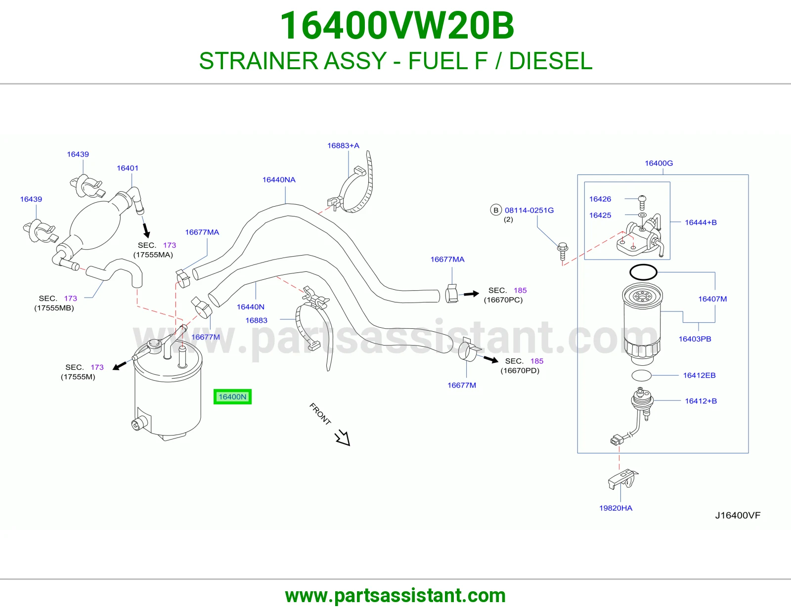 فلتر ديزل مع قاعده تحظير 16400VW20B