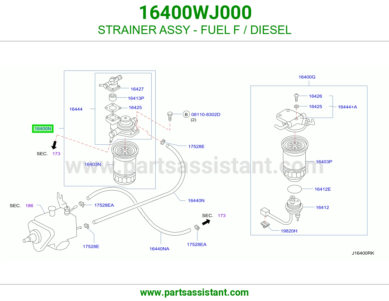 فلتر ديزل مع قاعده تحظير 16400WJ000