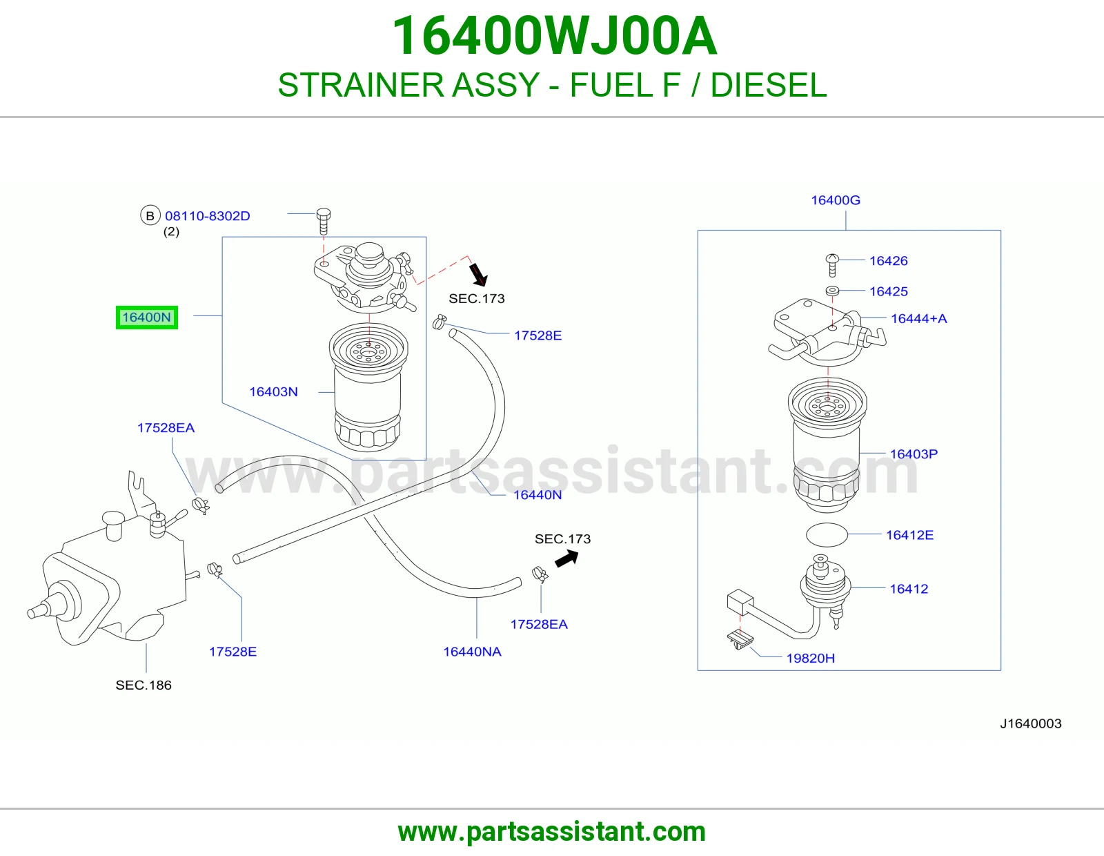 فلتر ديزل مع قاعده تحظير 16400WJ00A