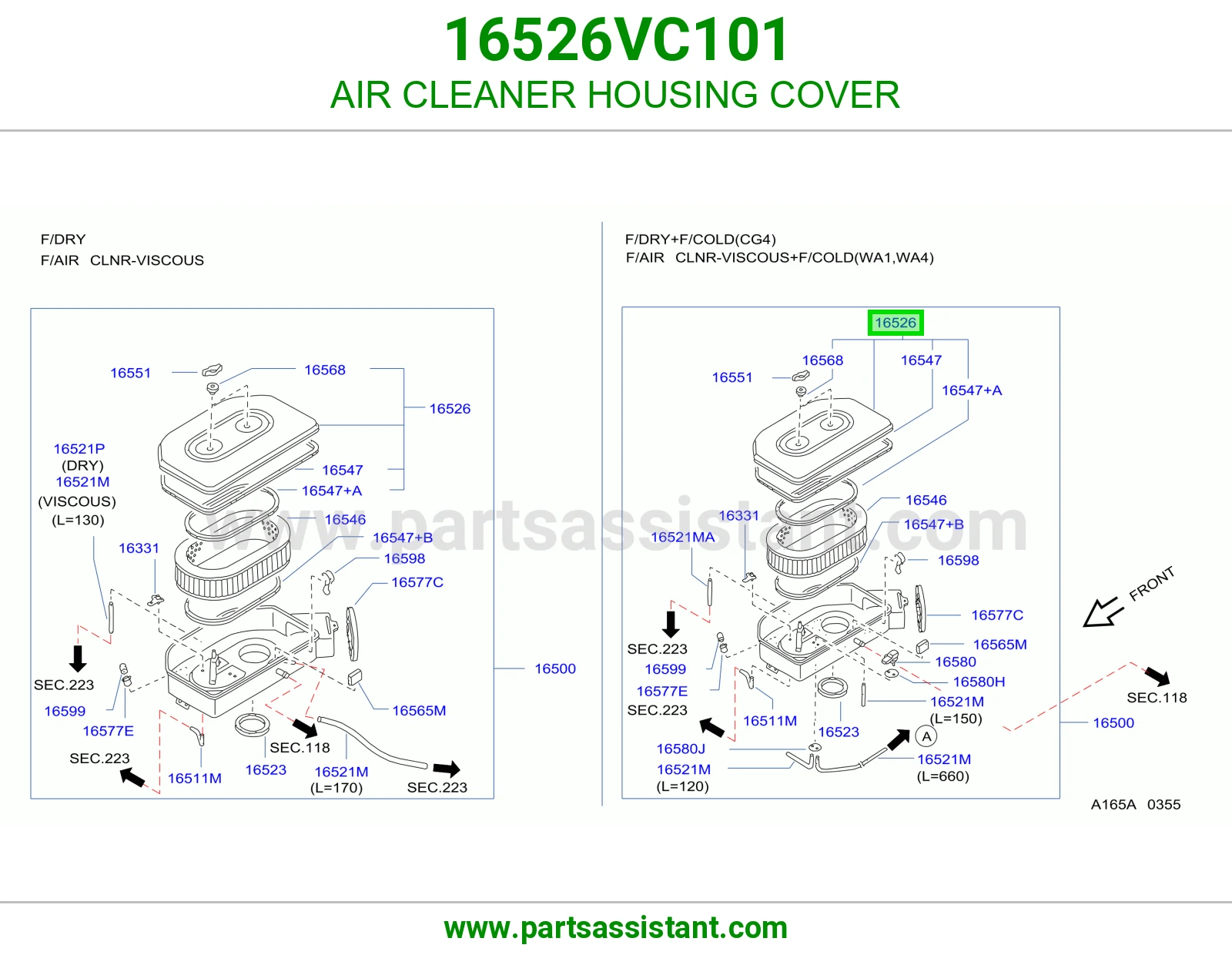 AIR CLEANER HOUSING COVER 16526VC101