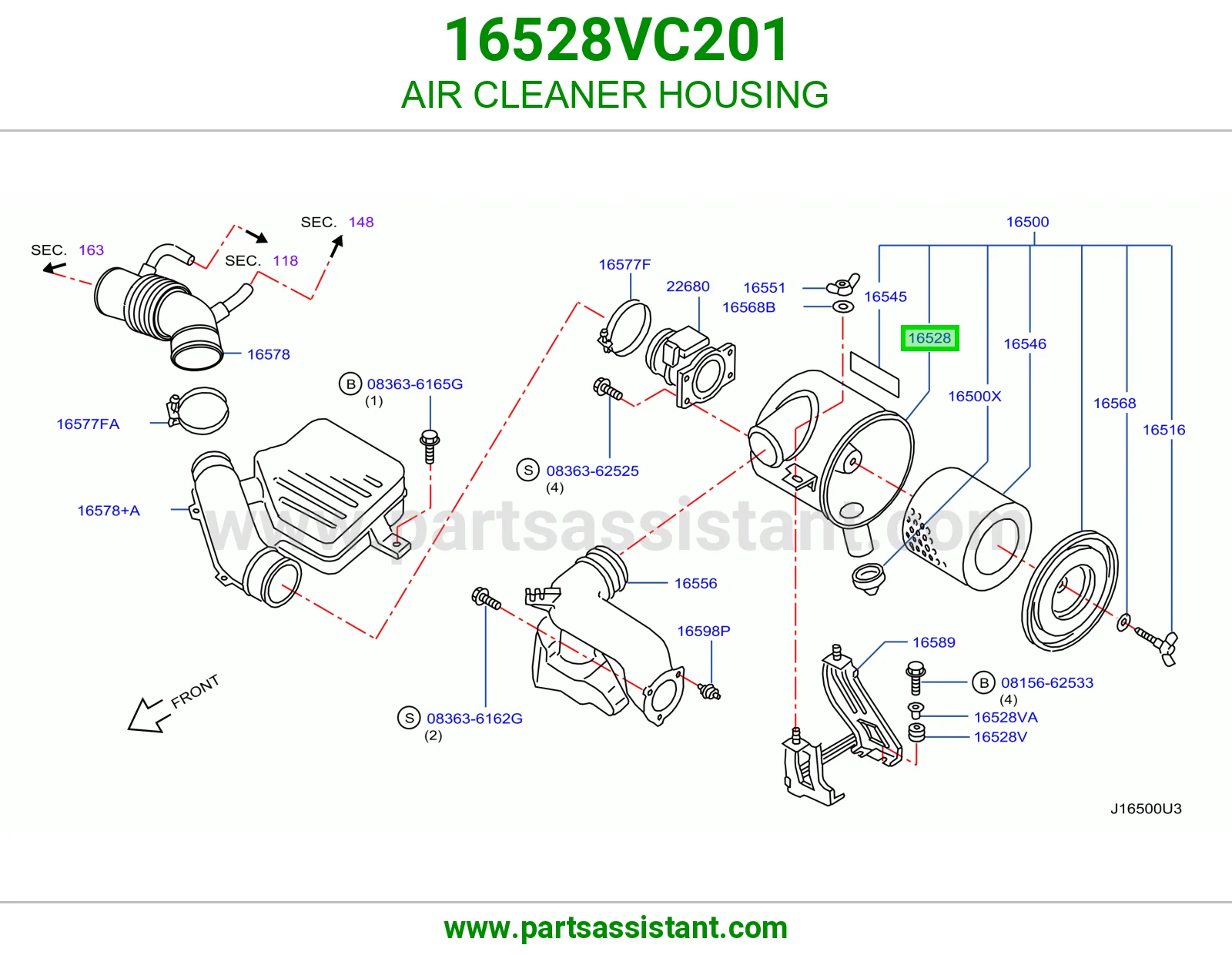 AIR CLEANER HOUSING 16528VC201