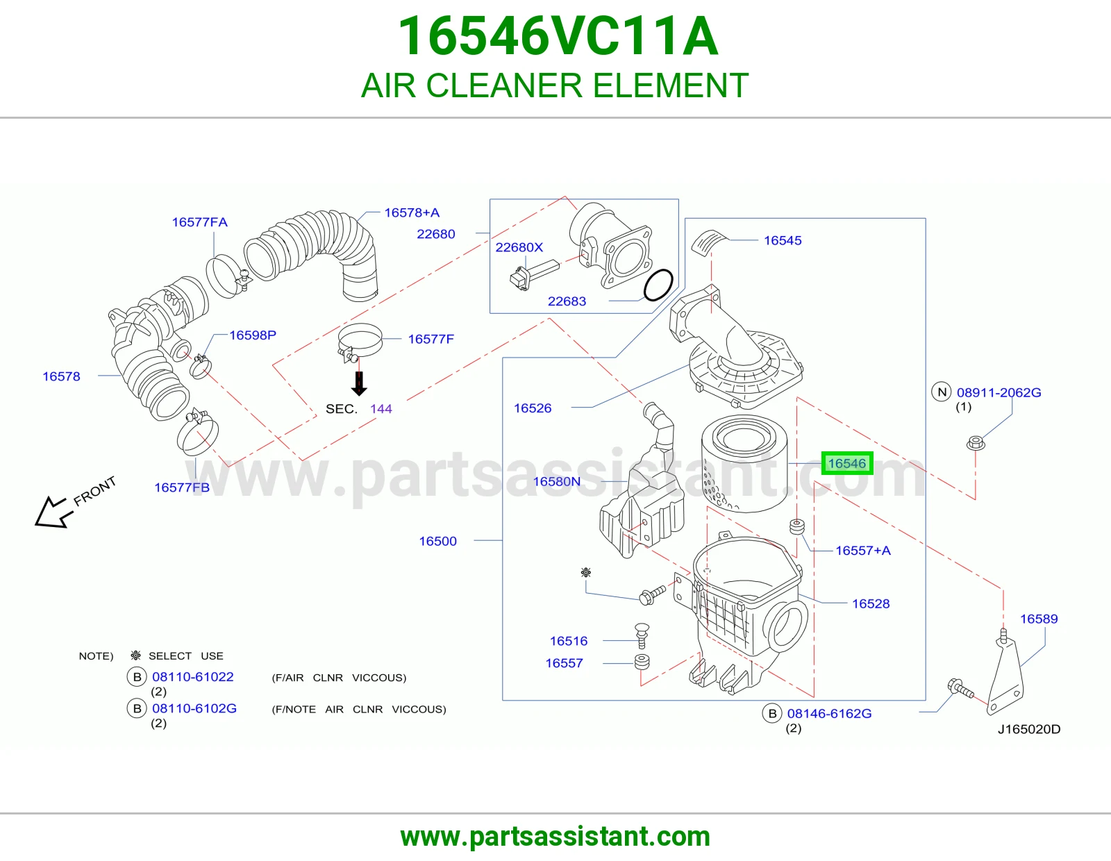 AIR CLEANER ELEMENT 16546VC11A