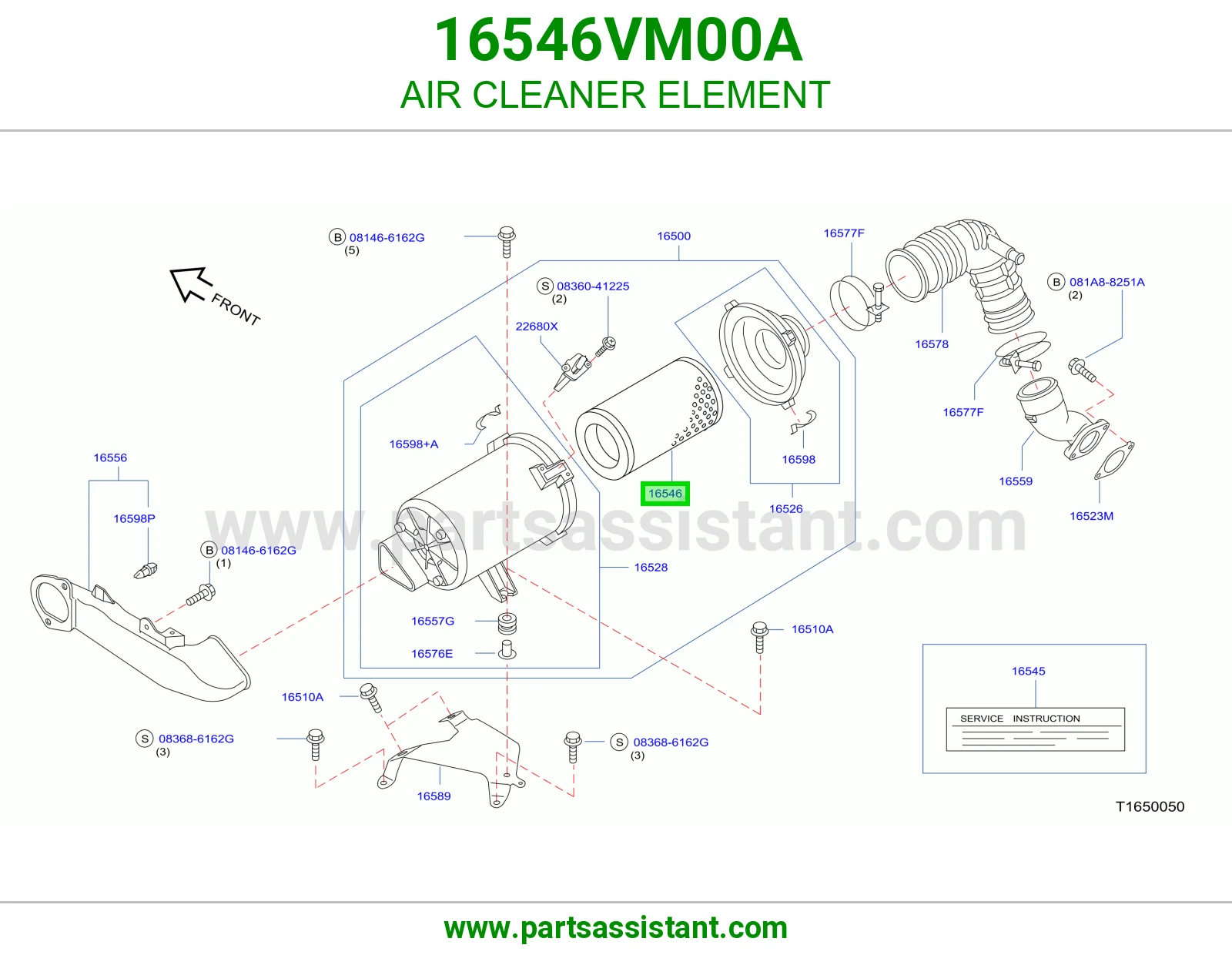 فلتر قربه هواء مكينه 16546VM00A