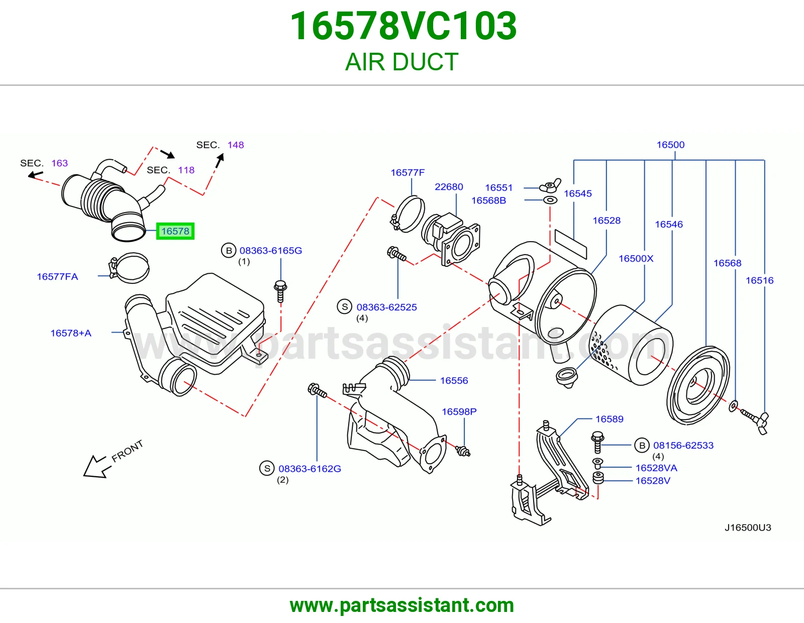 خرطوش قربه هواء 16578VC103
