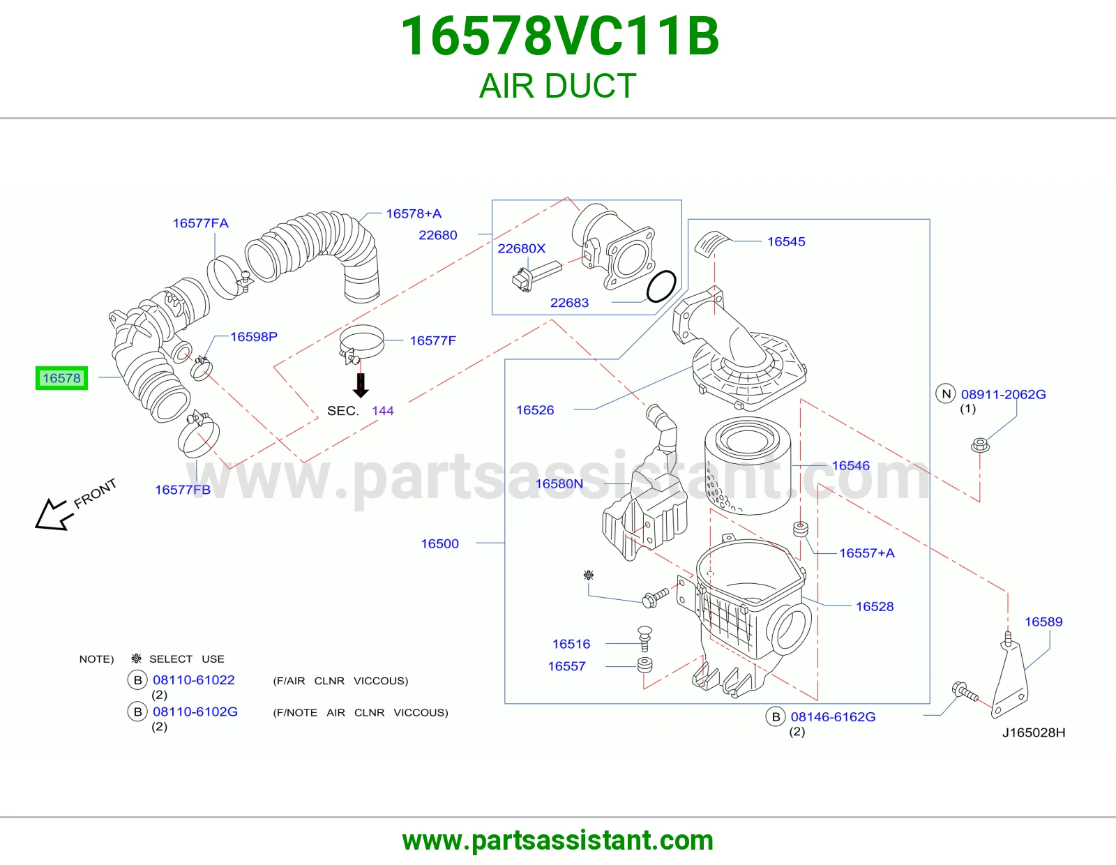 خرطوش قربه هواء 16578VC11B