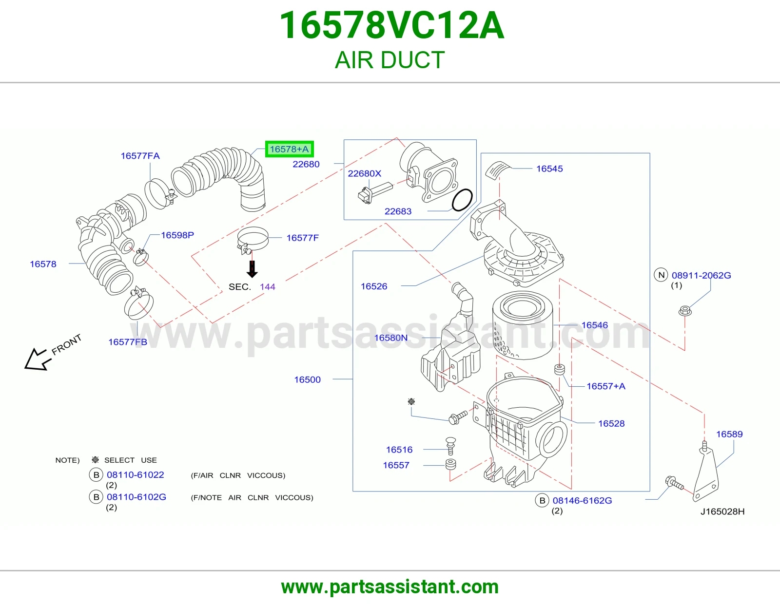 خرطوش قربه هواء 16578VC12A