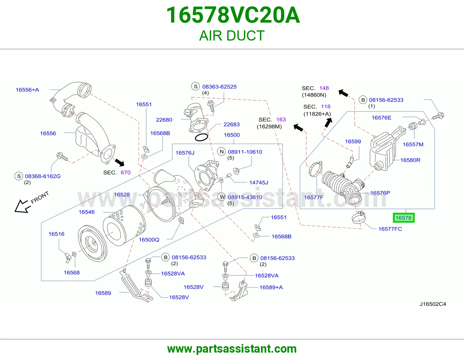 خرطوش قربه هواء 16578VC20A