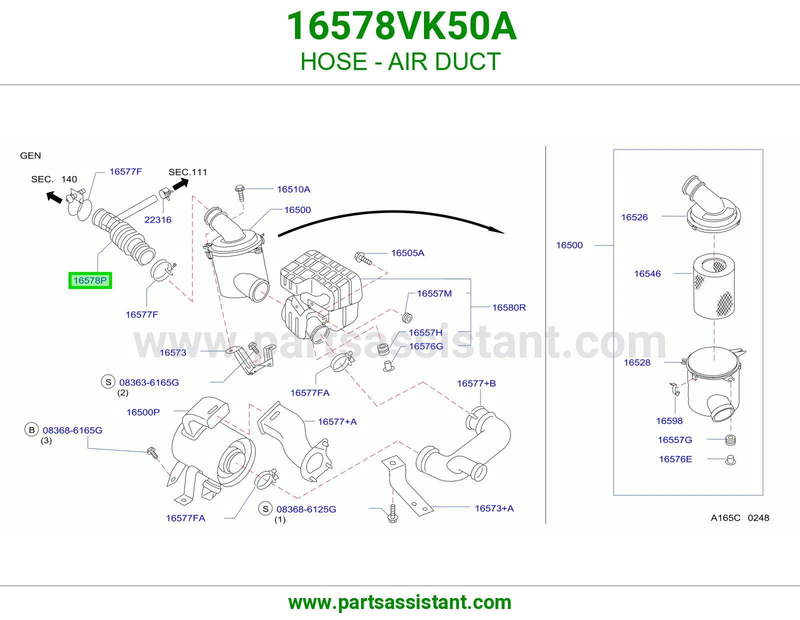 خرطوش قربه هواء 16578VK50A