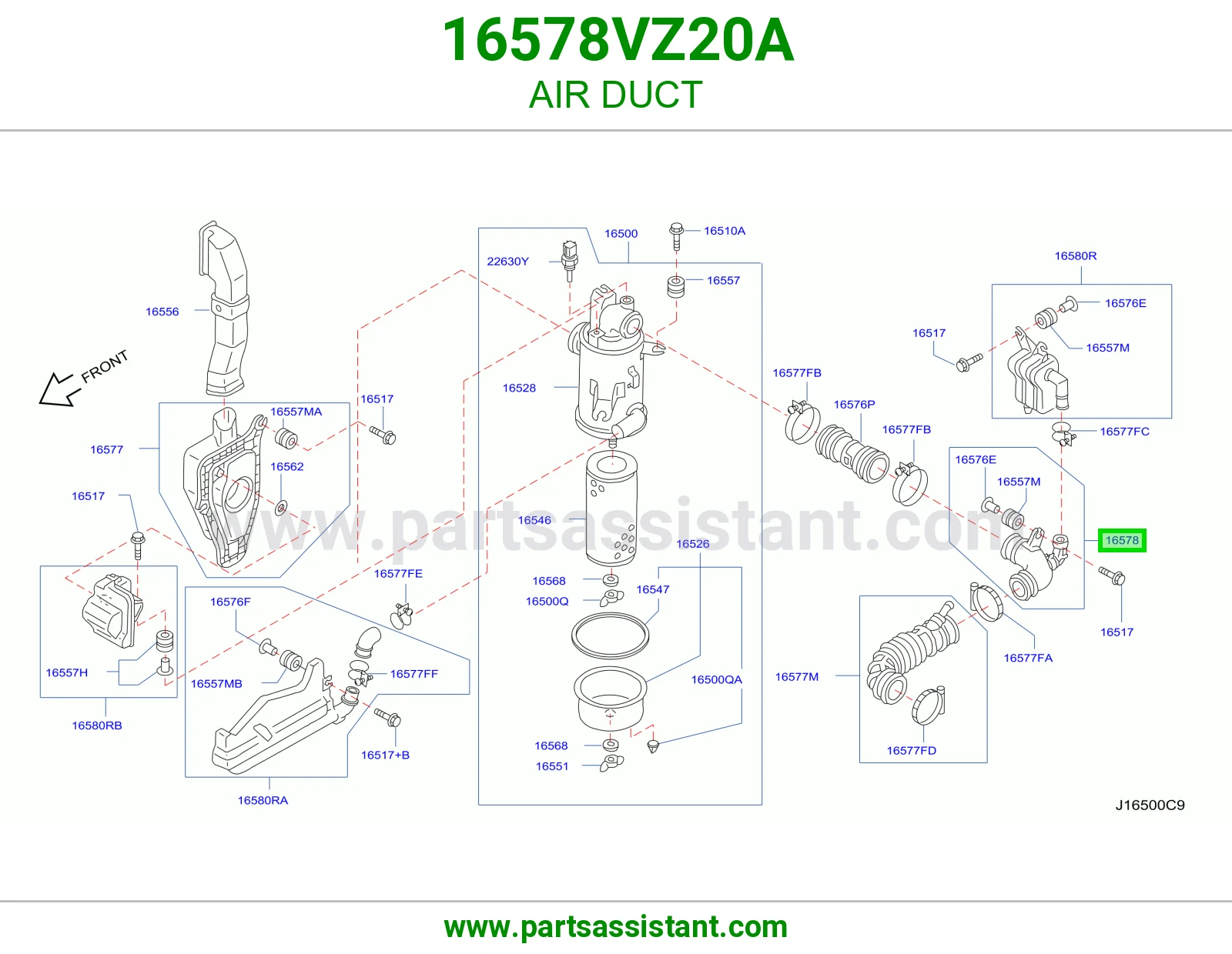 خرطوش قربه هواء 16578VZ20A