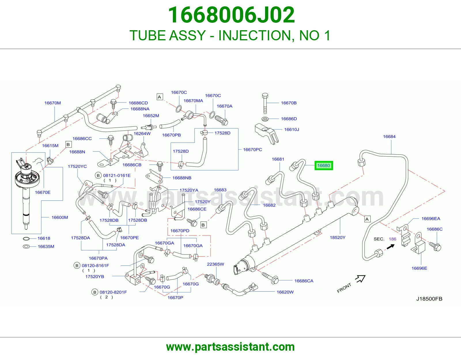 ماسورة بخاخات رقم 1 كاملة 1668006J02