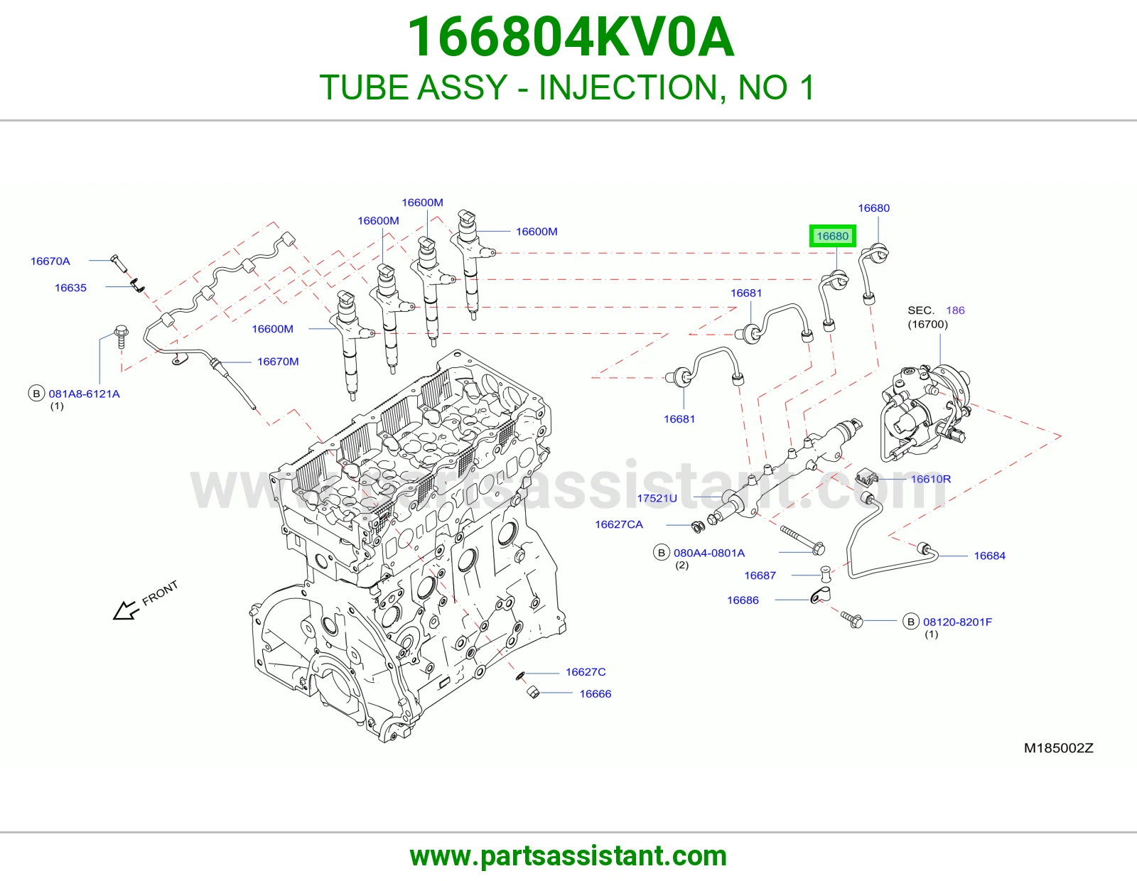 ماسورة بخاخات رقم 1 كاملة 166804KV0A