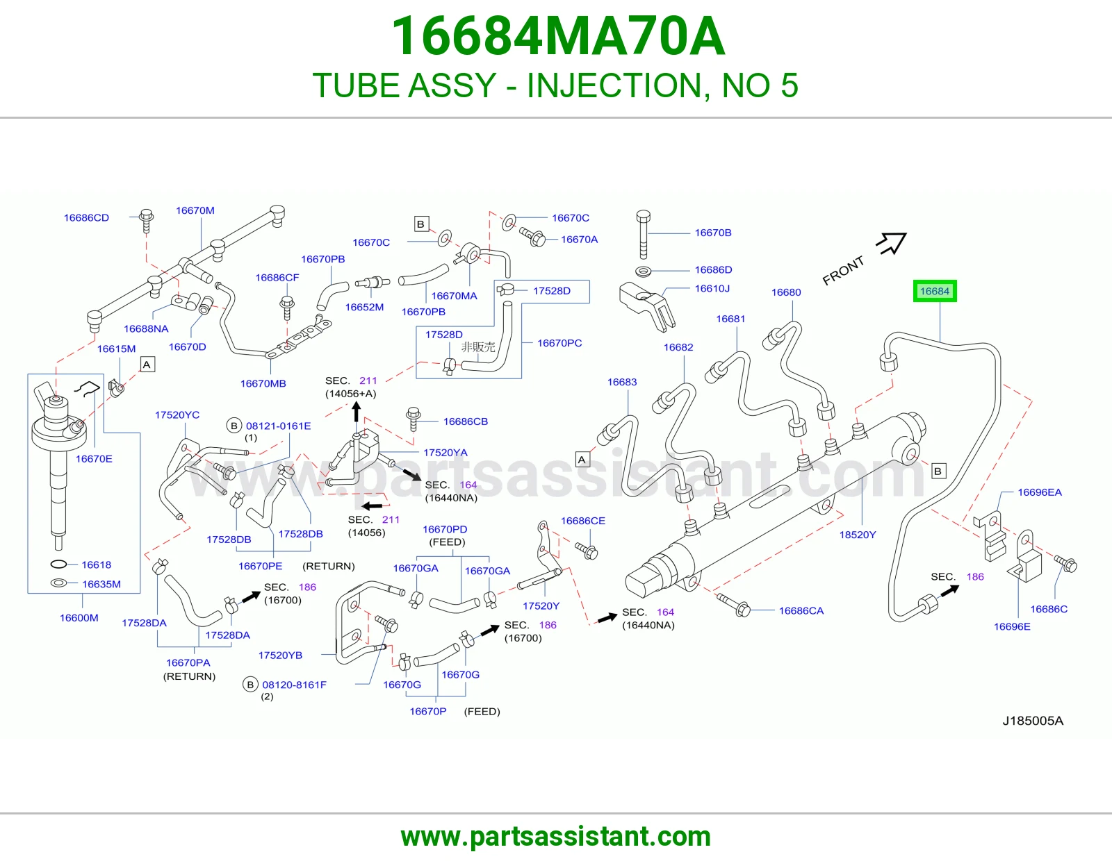 ماسورة بخاخات رقم 5 كاملة 16684MA70A