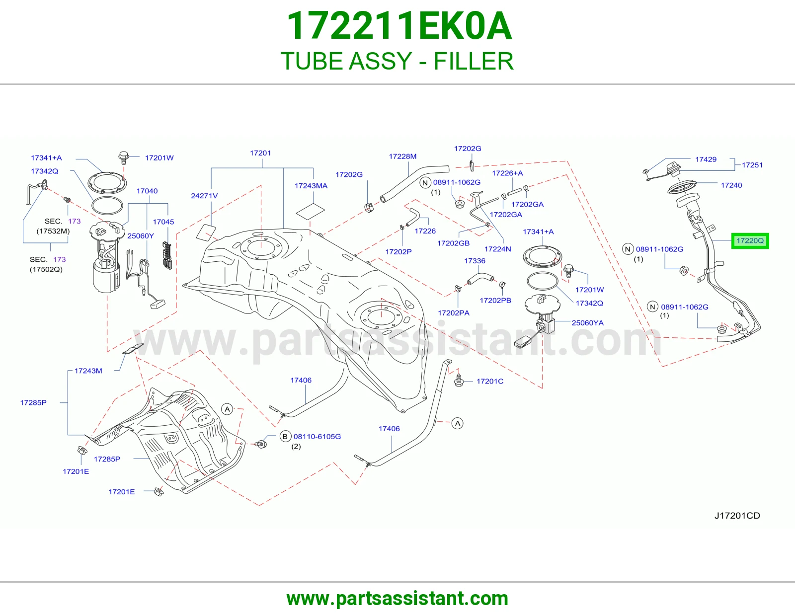 ماسورة فتحة تعبئة كاملة 172211EK0A