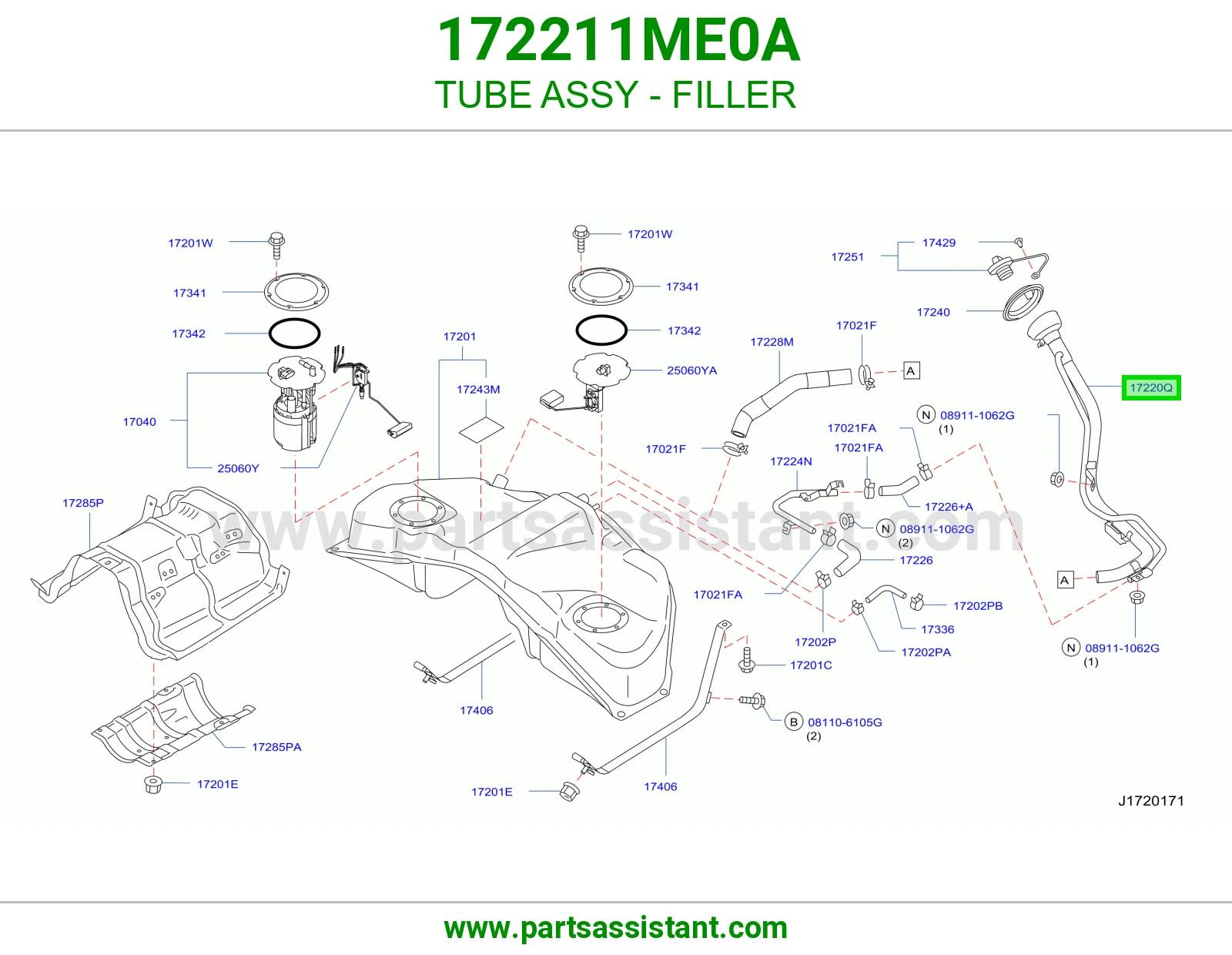 ماسورة فتحة تعبئة كاملة 172211ME0A