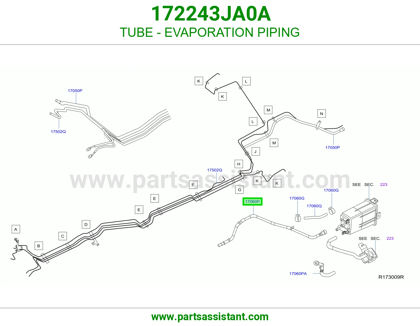 ماسورة مواسير أبخرة البنزين 172243JA0A