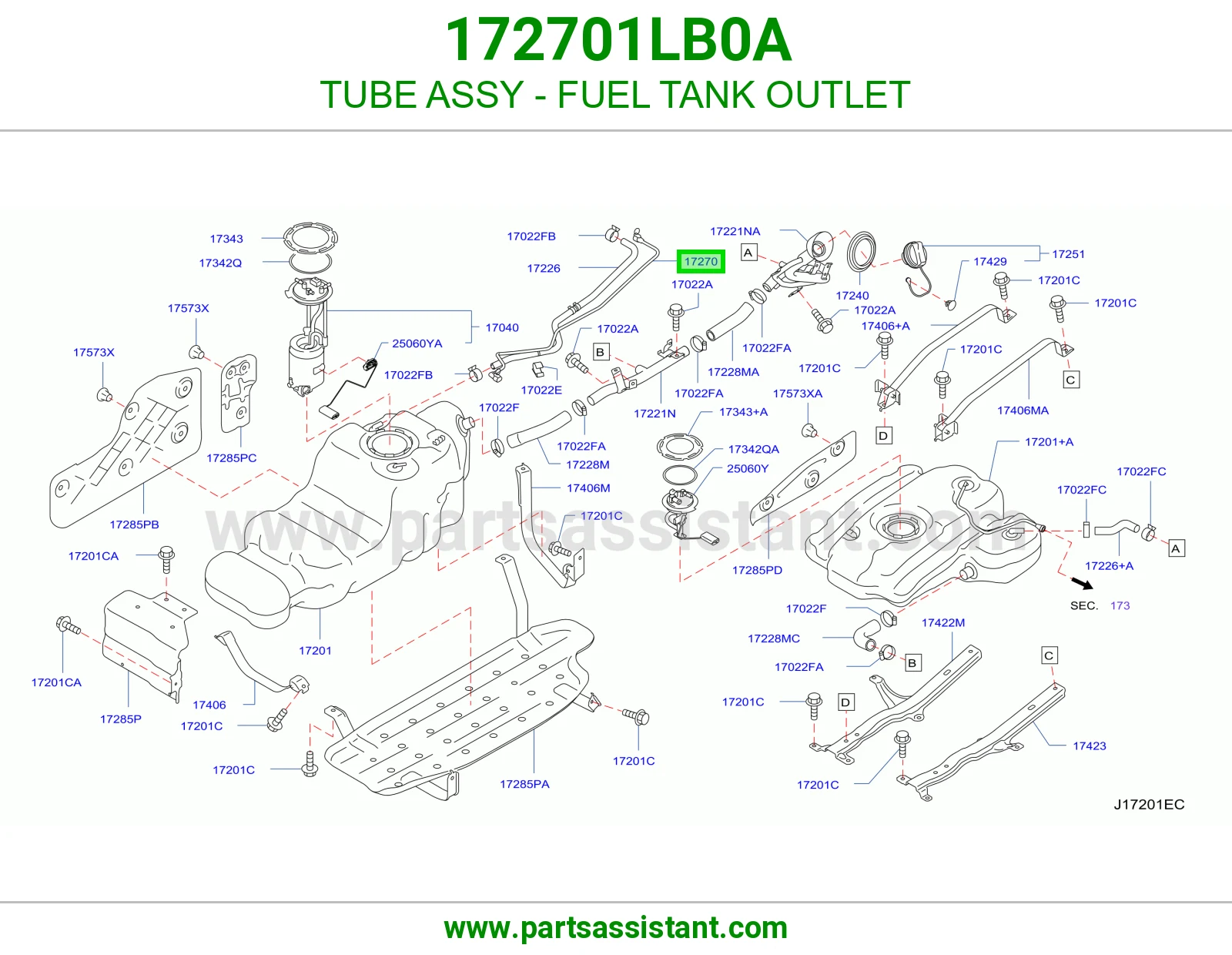 ماسورة مخرج تانكي بنزين كاملة 172701LB0A