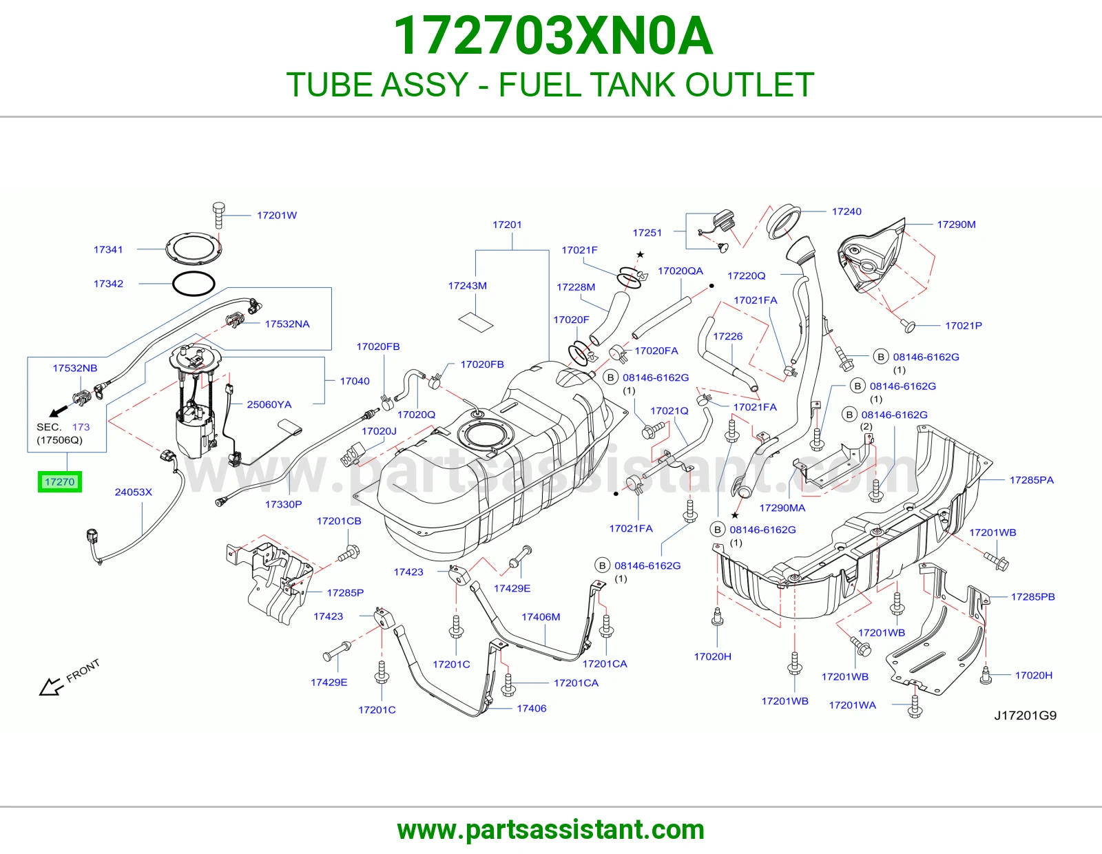 ماسورة مخرج تانكي بنزين كاملة 172703XN0A