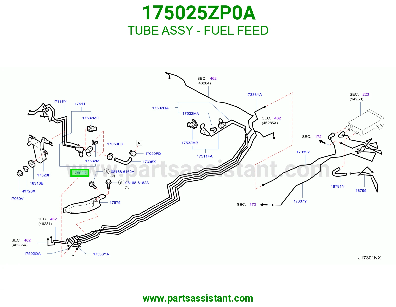 ماسورة تغذية بنزين كاملة 175025ZP0A
