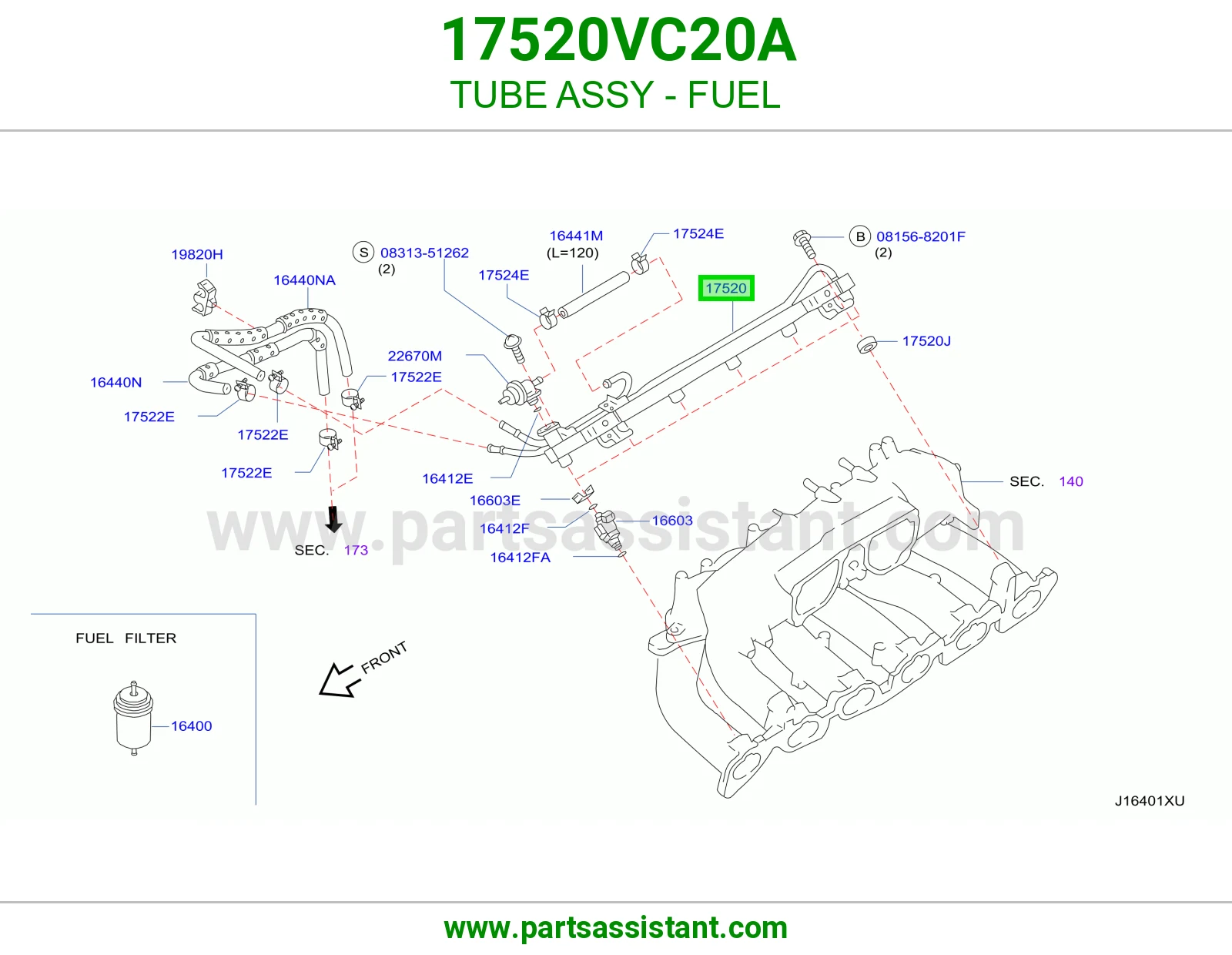 ماسورة بنزين كاملة 17520VC20A