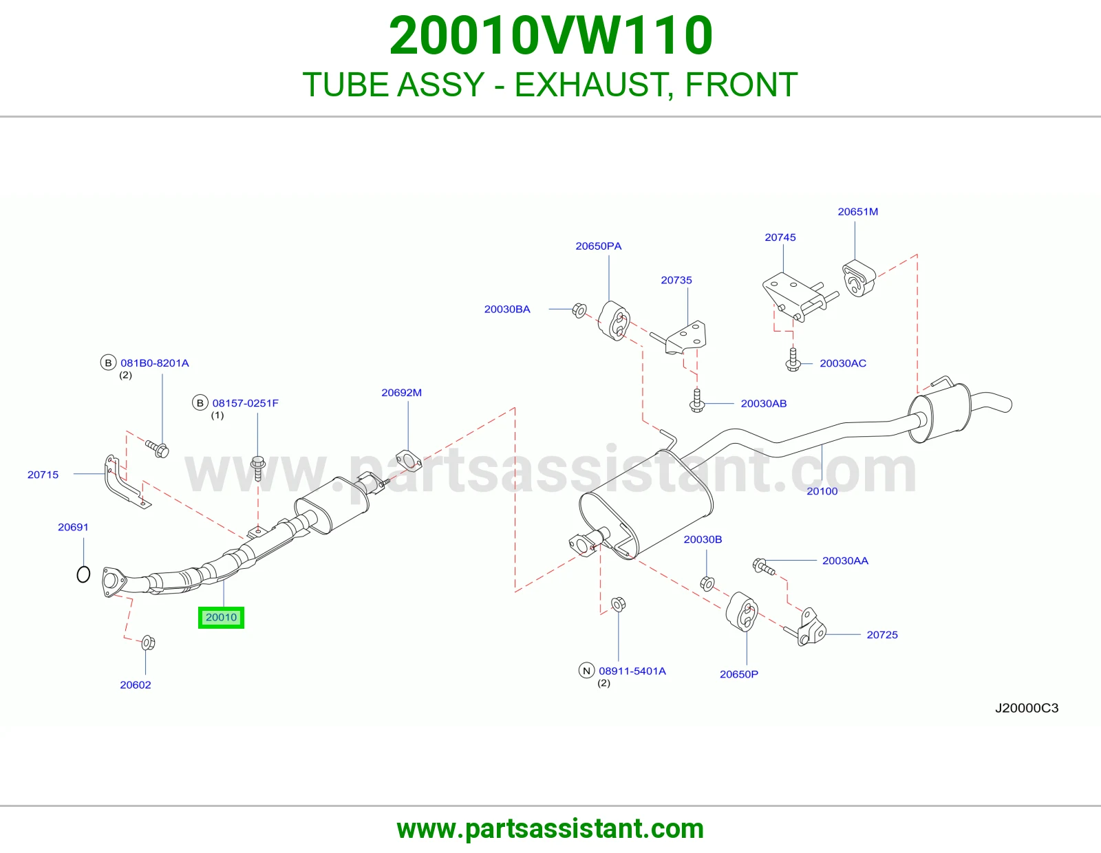 TUBE ASSY - EXHAUST, FRONT 20010VW110