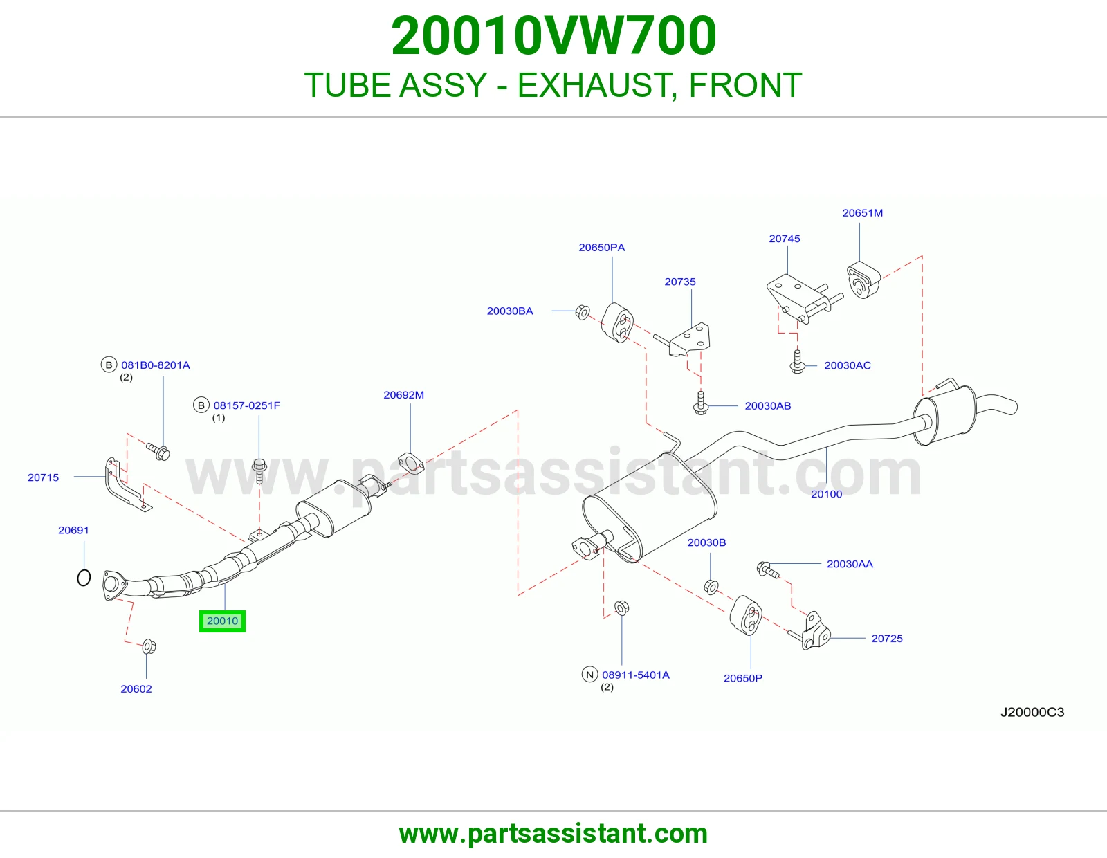TUBE ASSY - EXHAUST, FRONT 20010VW700