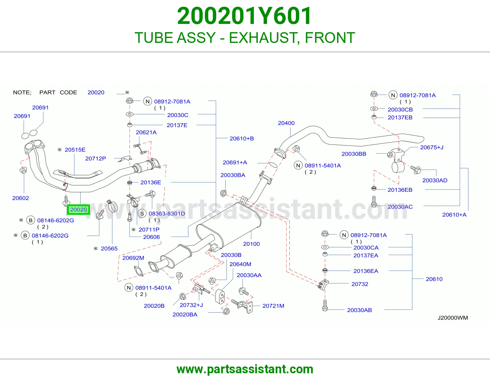 TUBE ASSY - EXHAUST, FRONT 200201Y601
