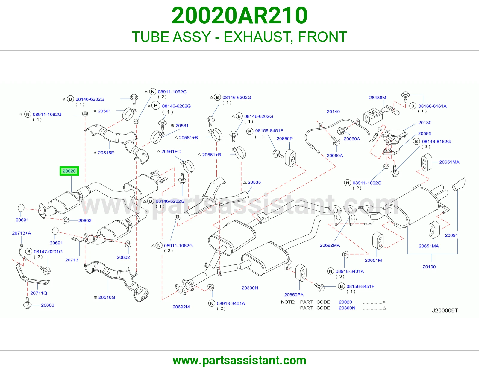 TUBE ASSY - EXHAUST, FRONT 20020AR210